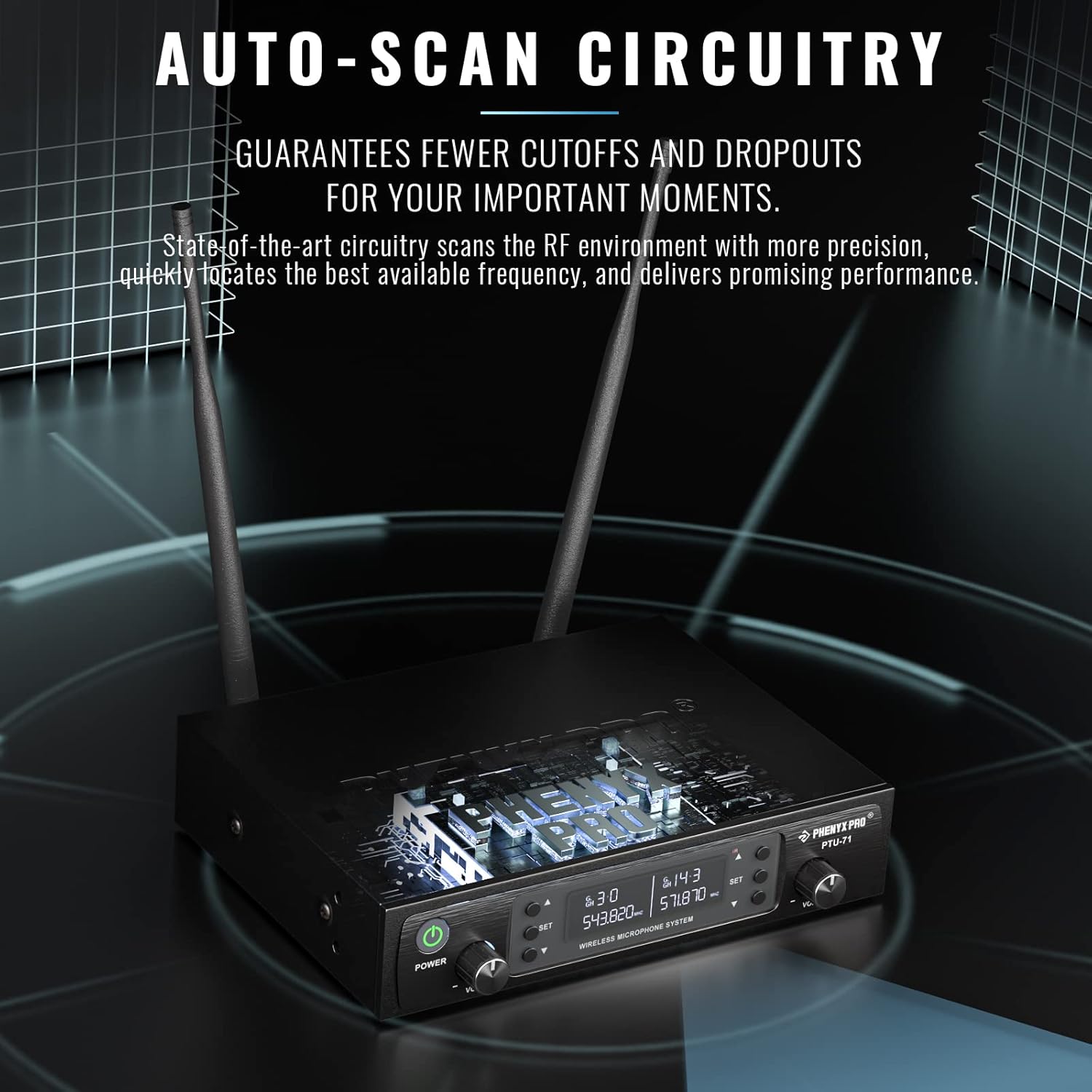 Phenyx Pro Wireless Microphone System,2x100 Adjustable UHF Channels(PTU-71-2H) Bundle with 3Ft XLR Snake Cable