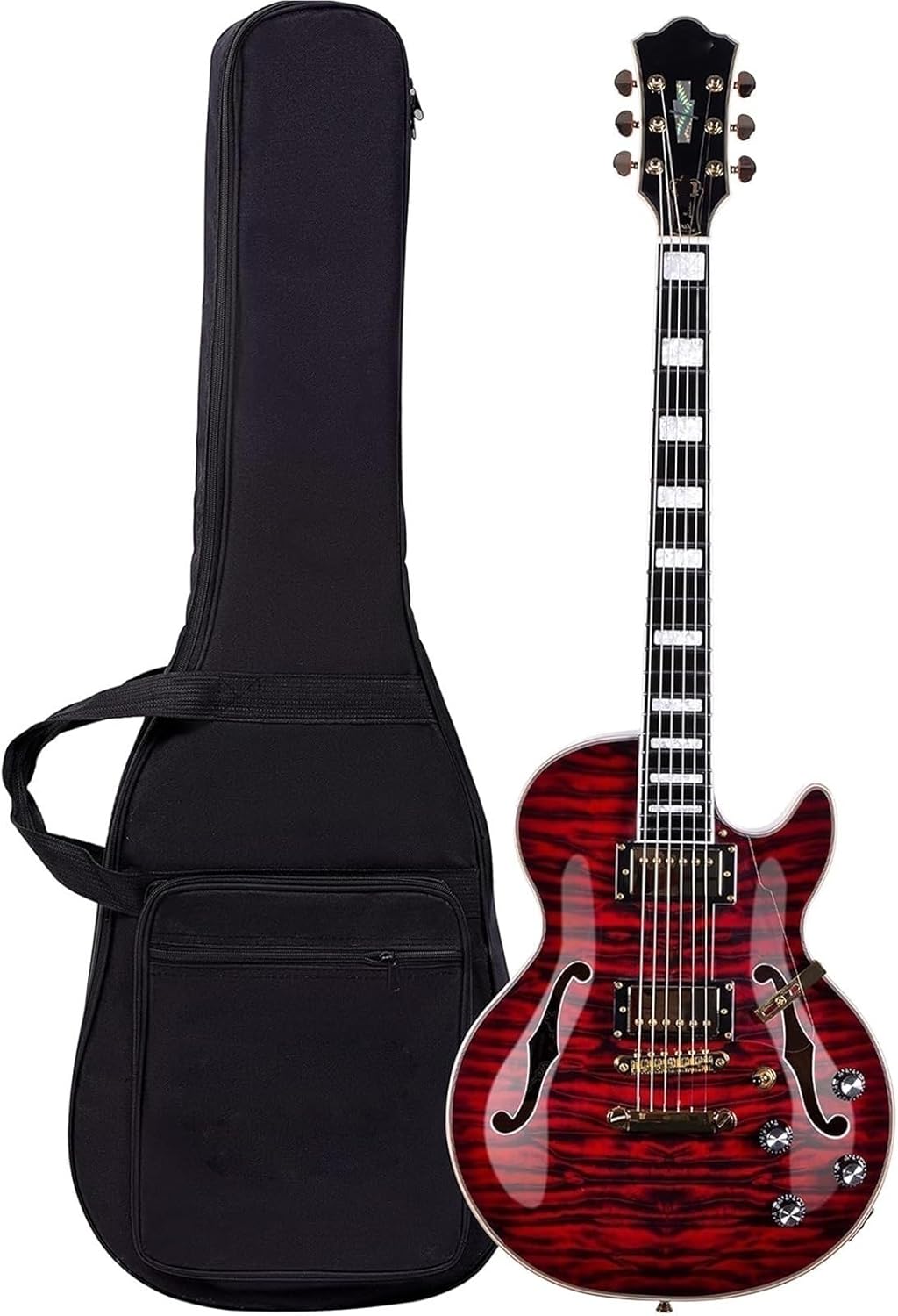 Beginner Electric Guitar Kits Semi Hollow Body Electric Guitar Coils Splitting With Gigbag Vintage Sunburst(Red)