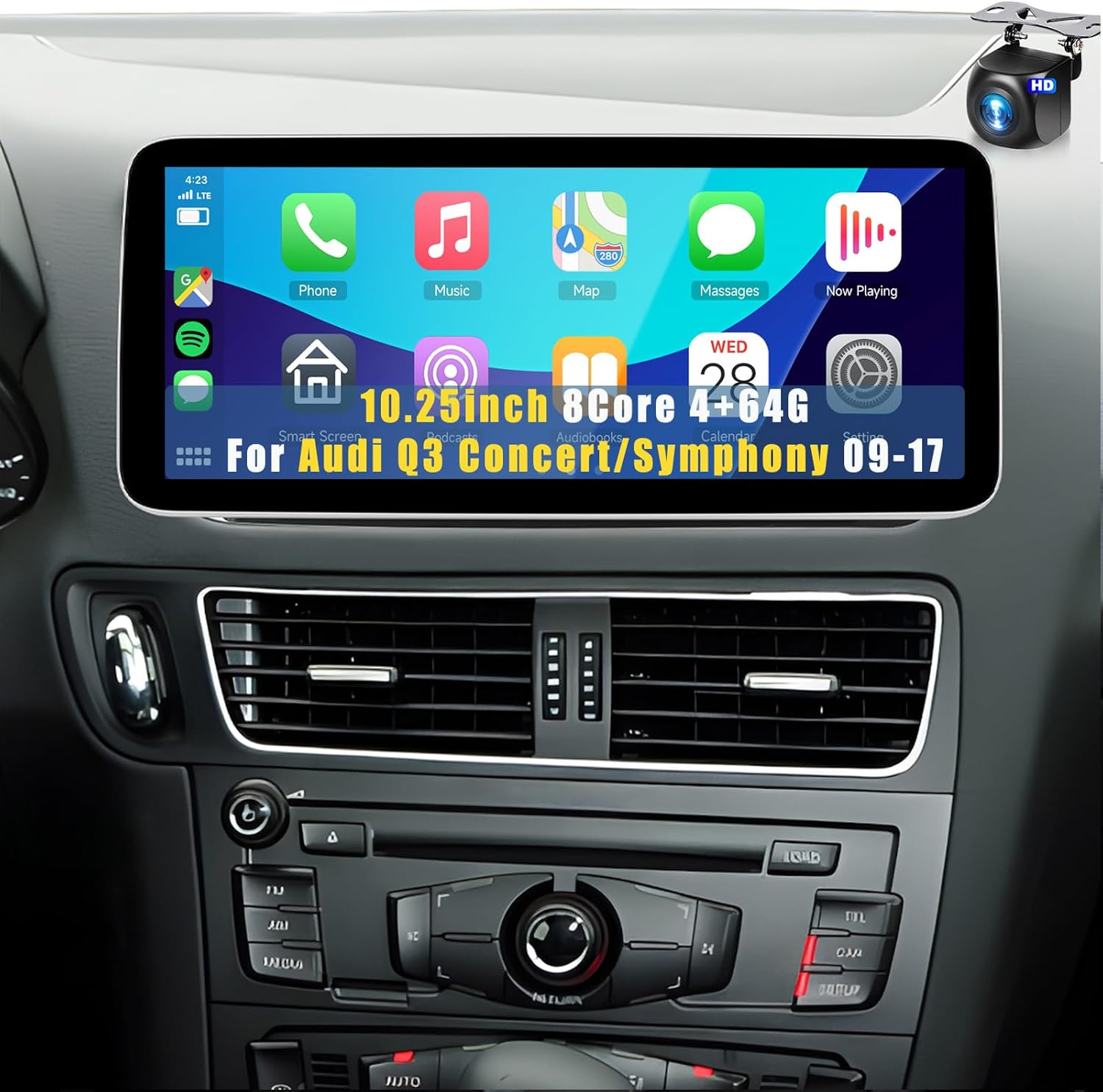 10.25 inch Car Stereo for Audi Q5 Concert/Symphony 2009-2017 【8Core4+64G】 Wireless Carplay Android Auto,IPS 1920 * 720P,Android13/GPS/WiFi/EQ DSP/59UI/Bluetooth5.0/FM/SWC/Backup Camera