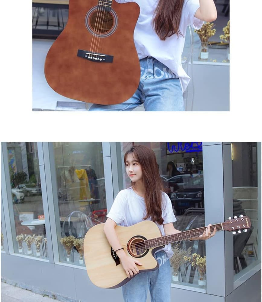 Folk Guitar, Echo Sound Hole, Round Sound Quality, Fully Enclosed Knobs, Notched Corner Design, Curved Fingerboard (Size:41 inches,Color:Brown)