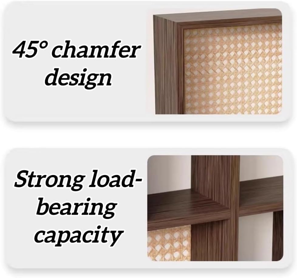 Square Shelf with Rattan Back Panel, Solid Wood Floating Shelf, Wall Mounted Cube Storage Organizer, Mug Holder Wall for Kitchen & Living Room