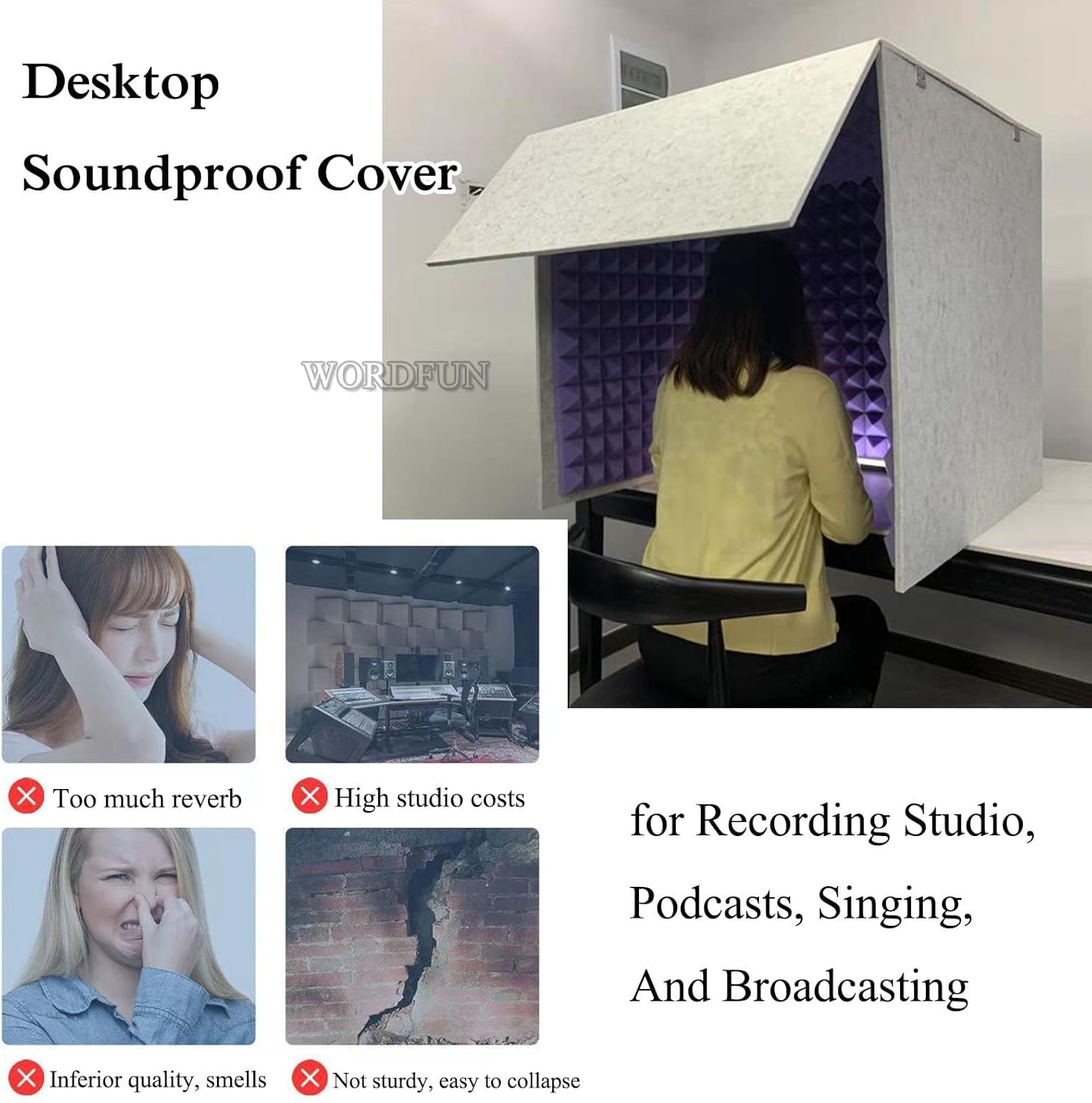 Portable Recording Studio, Sound Absorbing Screen, Microphone Foam Studio Cube for Home Studio Music Recording (Blue)
