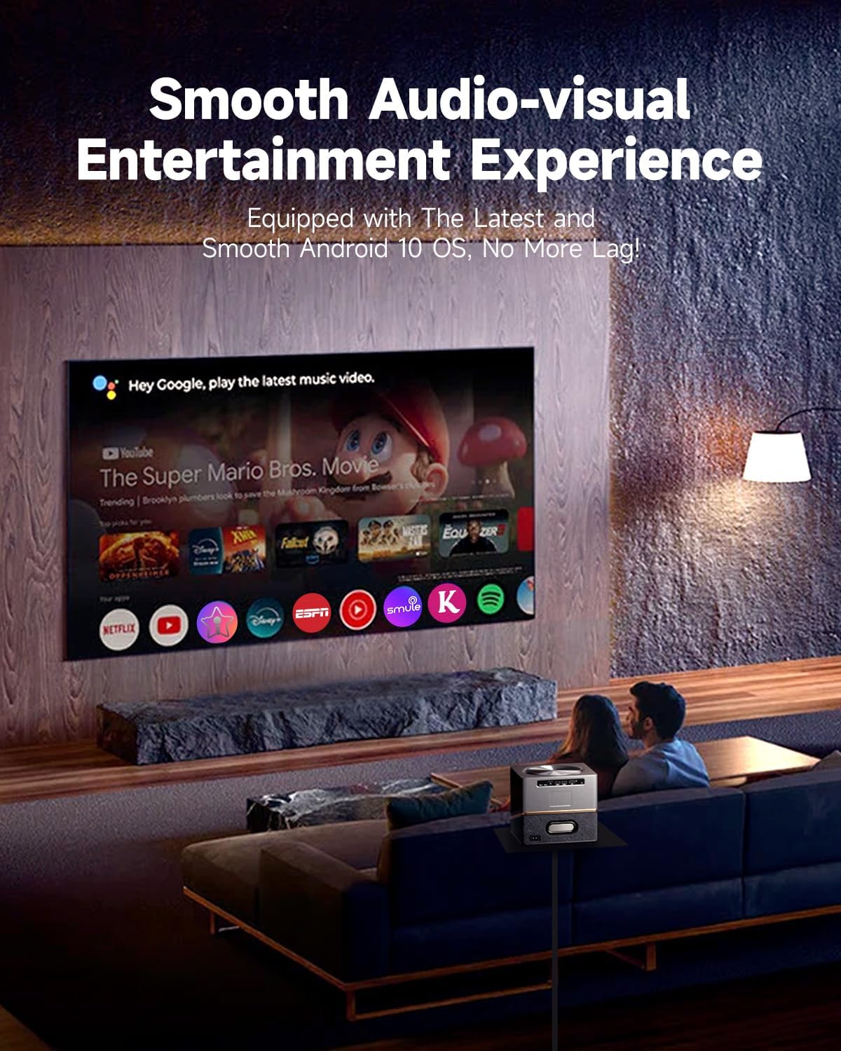 Moukey MTV30 All-in-One Karaoke Machine Projector, with Dual 4-inch Woofers, 40W RMS 120W Peak Power, Powerful Sound, Passive Radiator, Smooth System, Supports 45-250