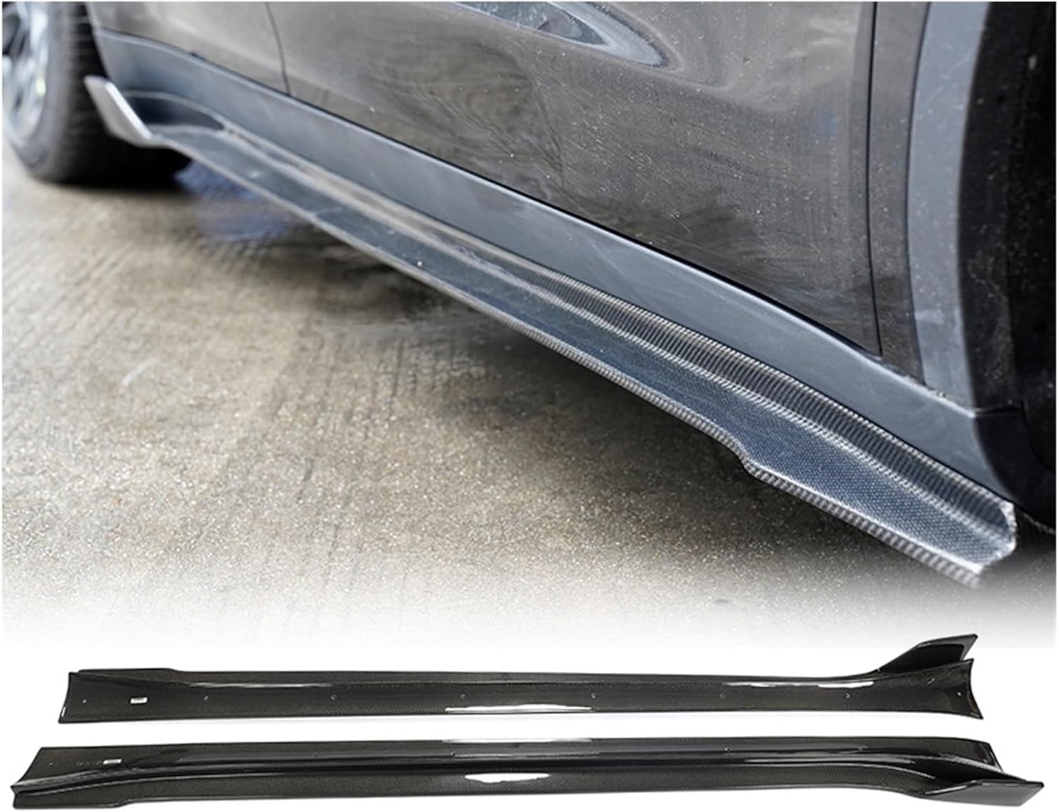 Auto Car Side Skirts Extensions Carbon Fiber Side Skirts Protector Accessories，Compatible For Tesla Model Y Sport 4-Door 2019-2021