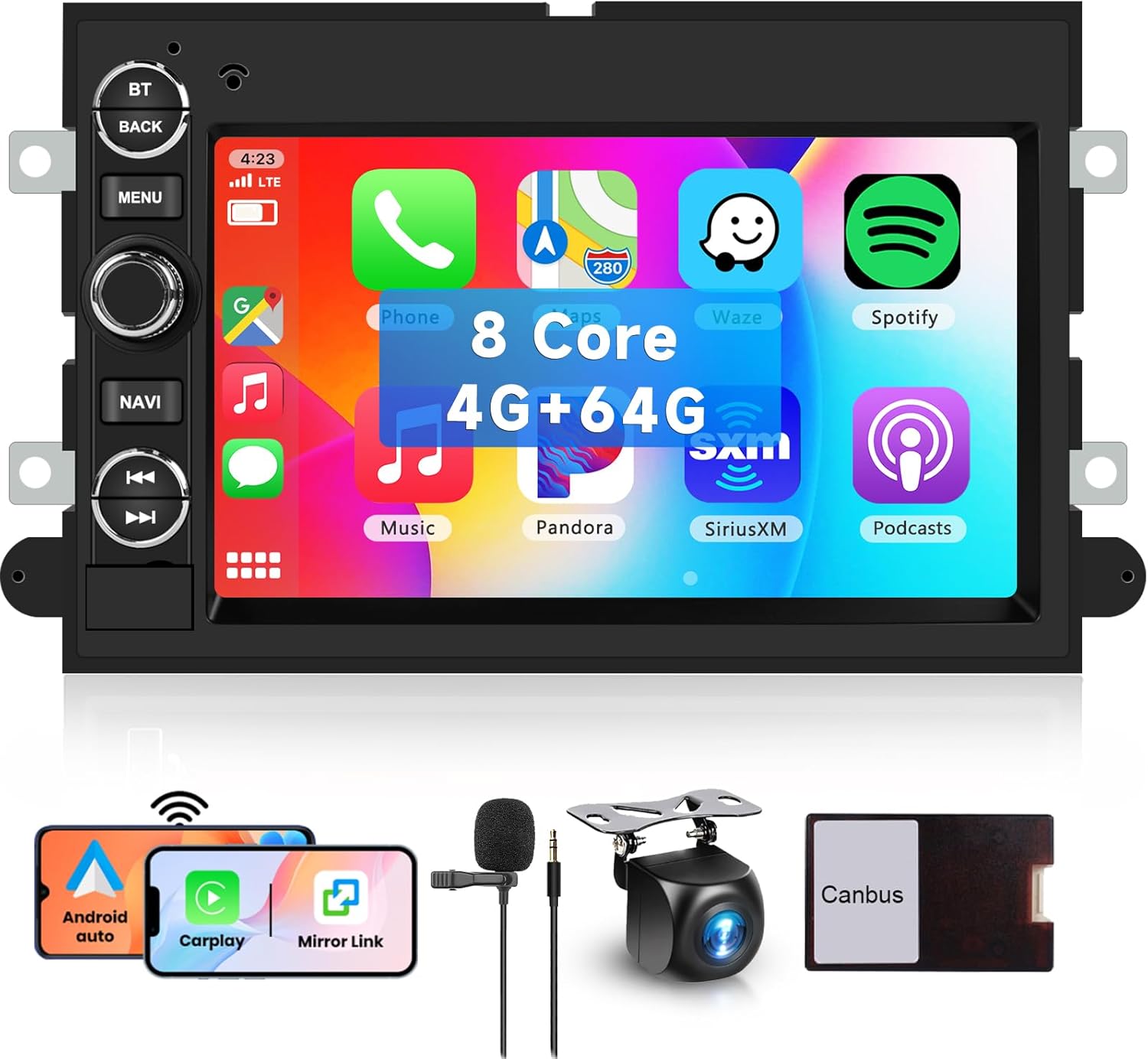 8 CORE 4G+64G Car Radio Stereo for Ford F150/F250/F350/E250/E350 Edge Fusion Explorer, Wireless Carplay/Android Auto 7 Inch IPS Touch Screen Android 13 GPS WiFi 32-Band DSP HD Camera