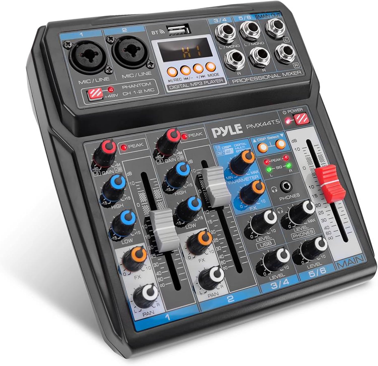 Pyle Professional Wireless DJ Audio Mixer - 6-Channel Bluetooth Compatible DJ Controller Sound Mixer w/ DSP Effects, USB Audio Interface, Dual RCA In, XLR/1/4