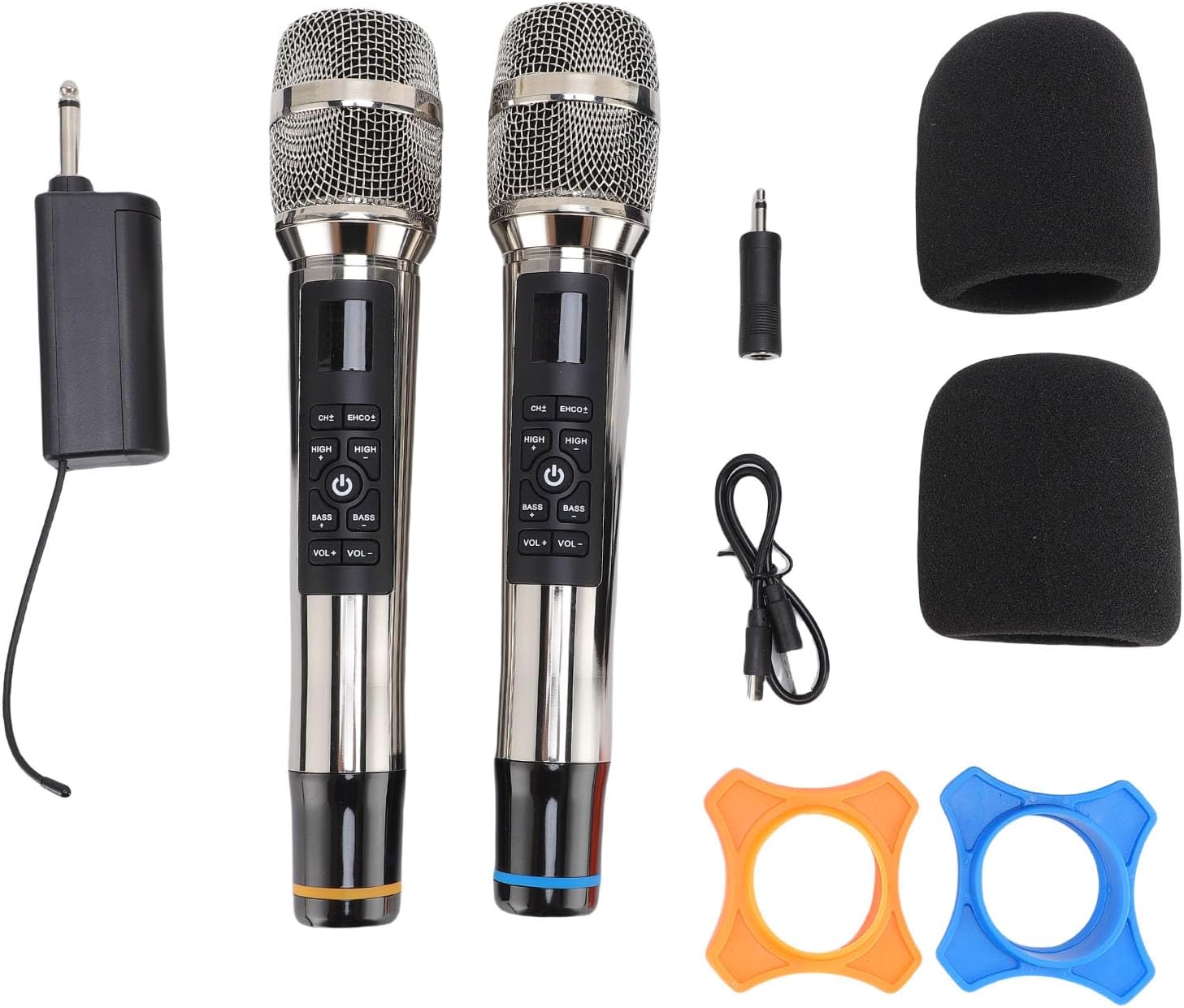 48CH Wireless Microphone Set with Reverb Professional Dynamic Mic Handheld Karaoke Microphone with 30m Range Bidirectional Encryption for Home Theater Outdoor Singing