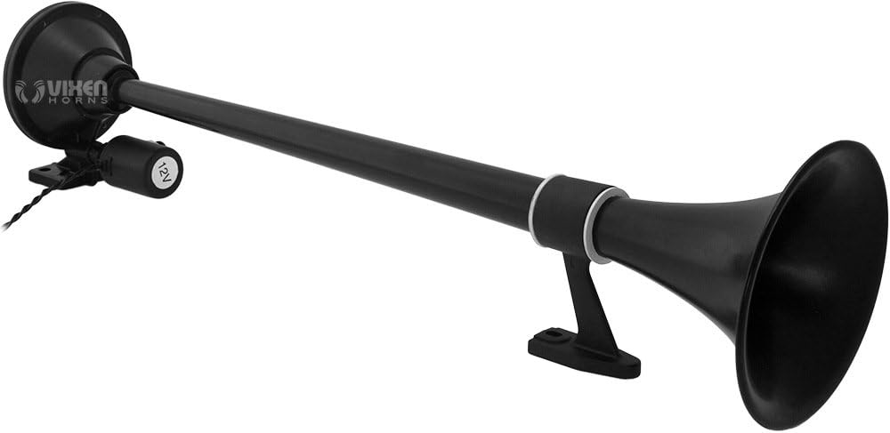 Vixen Horns Train Horn for Truck/Car. Air Horn Black Single Trumpet. Super Loud dB. Fits 12v Vehicles like Semi/Pickup/Jeep/RV/SUV VXH1164B