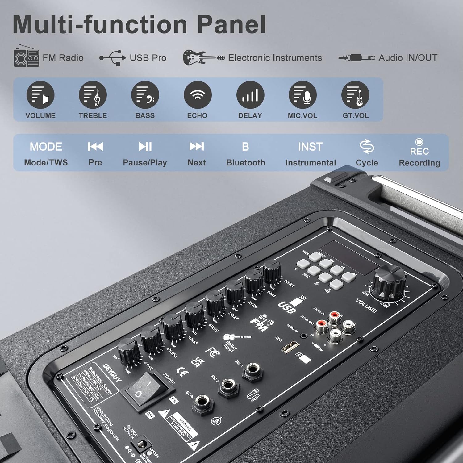 GTSK10-3 Portable Bluetooth PA Speaker System - Wireless Karaoke Loudspeaker with 10” Subwoofer, USB/SD/MP3/FM - Includes Dual UHF Mics, Remote, Rolling Wheels - Ideal for Parties, Events, Outdoors