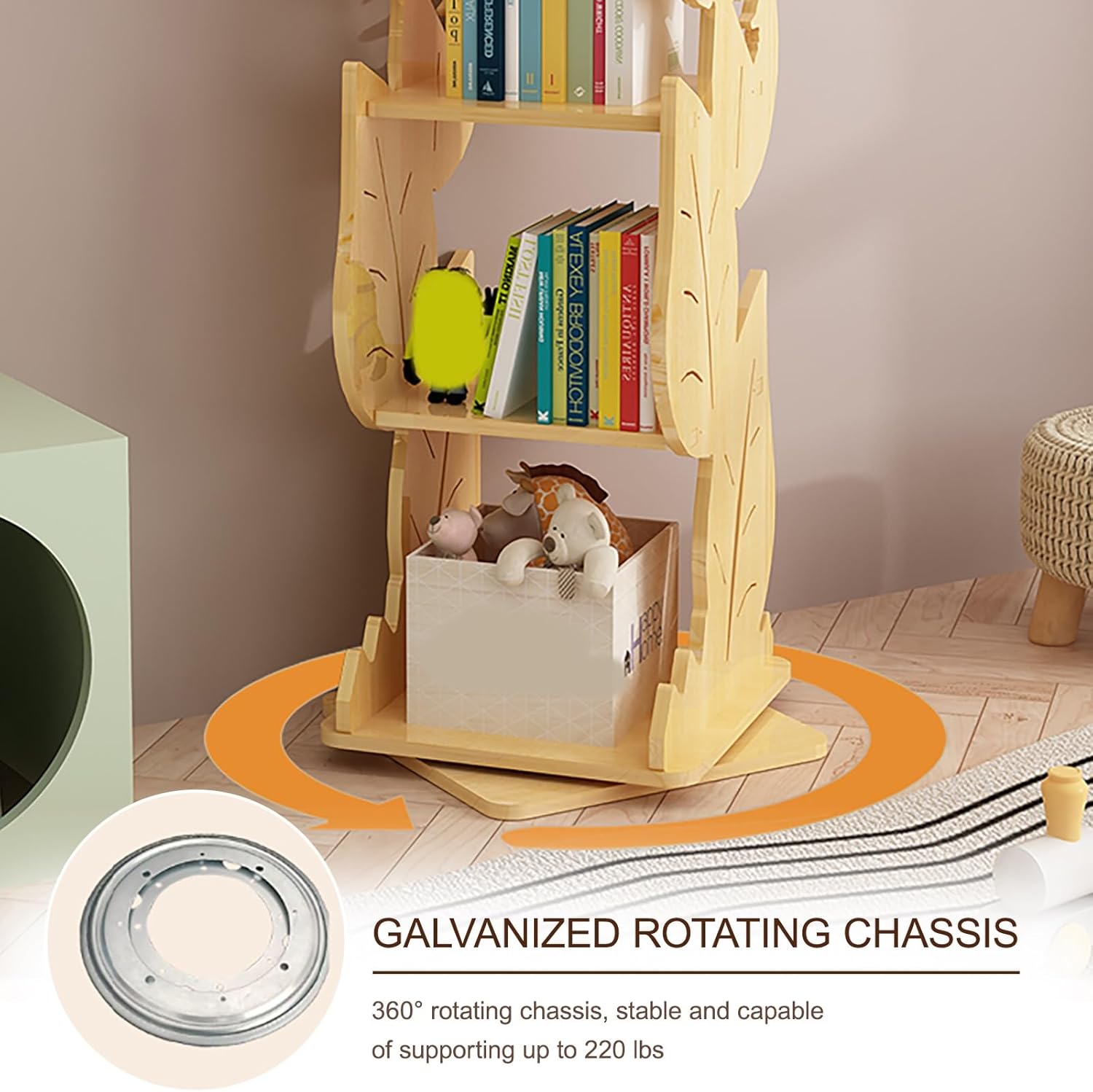 Kids Rotating Bookshelf 4-Tier Small Book Shelf, Corner Kids Bookcase 360° Display Spinning Bookshelf Tower, Narrow Storage Shelves for Small Space Bedroom