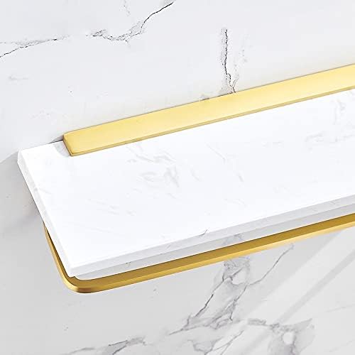 Shower Shelves Shower Room Shelf, Golden Bathroom Front Shelf, Marble Wall Mount Towel Rack Bathing Accessories (Color : 40CM White)