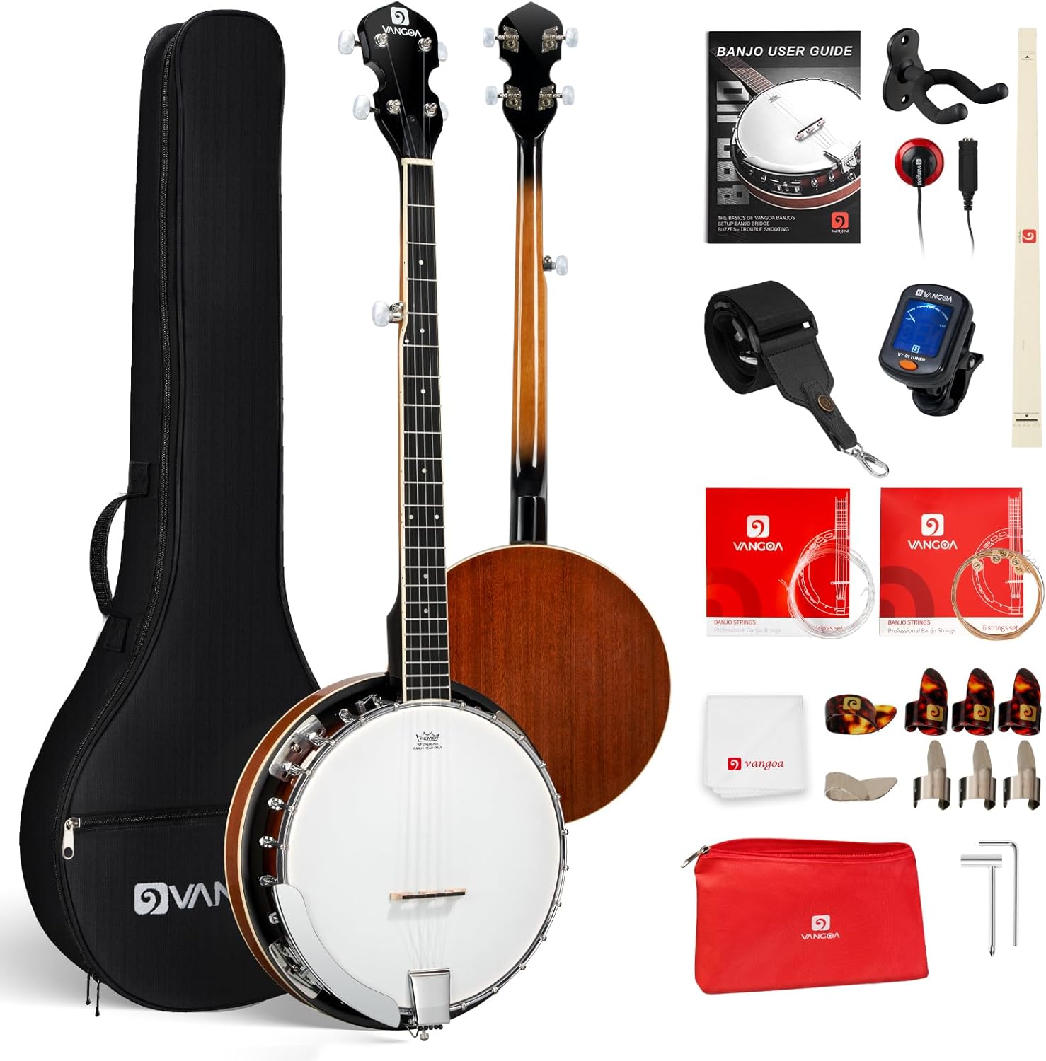 Vangoa 5-String Banjo & 41 In Dreadnought Acoustic Guitar Music Bundle – High-Quality Complete Starter Instruments Bundle for Beginners Teens, Adults & Seniors