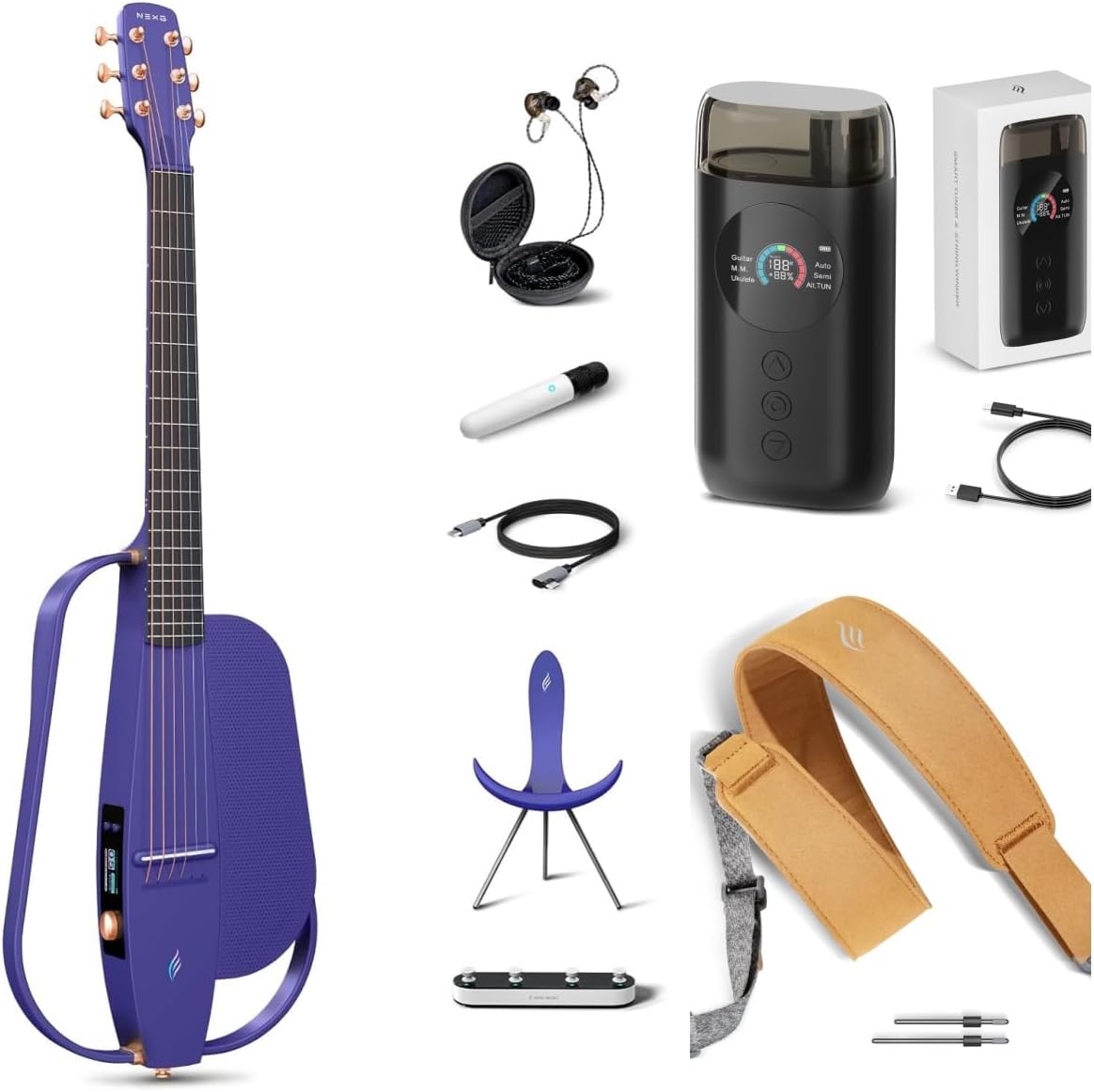 Enya NEXG 2 Acoustic-Electric Guitar Carbon Fiber Travel Smart Audio Guitar Kit & Enya Smart Automatic Guitar Tuner & enya Magnetic Strap
