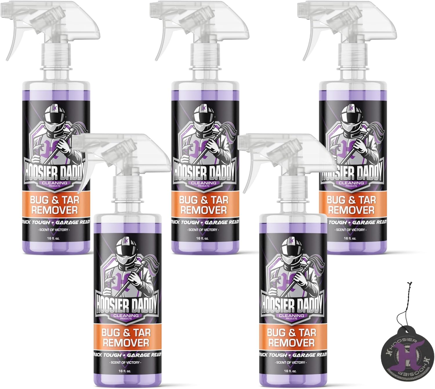 Hoosier Daddy 16oz Car Bug & Tar Remover - Fast-Acting Formula Dissolves Tough Bugs, Tar, & Sap - Easy Spray-On, Wipe-Off Solution for a Spotless Polished Finish + Air Freshener (5-Pack)