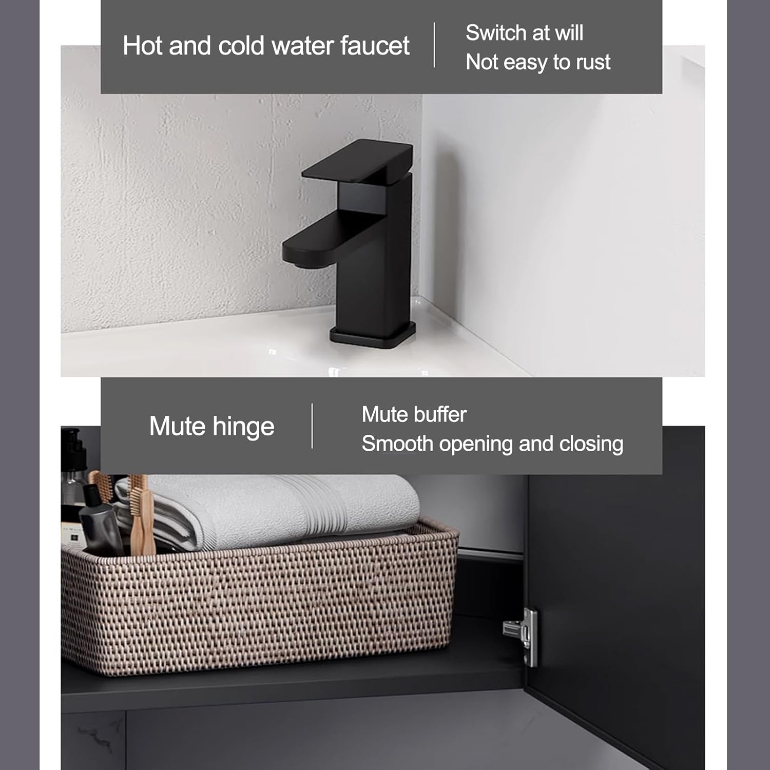 Corner Bathroom Vanity Sink Combo, Wall Mounted Utility Washing Hand Basin Design, Ceramic Sink, Small Wall Mount Corner Sink, Hot & Cold Faucet Combo, Storage,