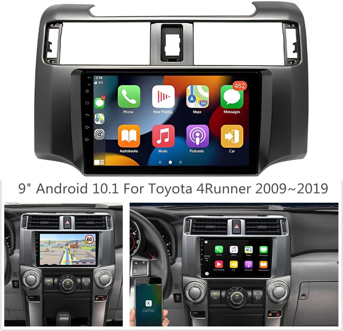 2+32G 9In Car Stereo for Toyota 4Runner 2009-2019 2018 2017 2016 2015 2014 2013 2012 2011 w/GPS Navigation with Carplay w/Android Auto Double Din Touchscreen Car Radio Receiver Backup Camera