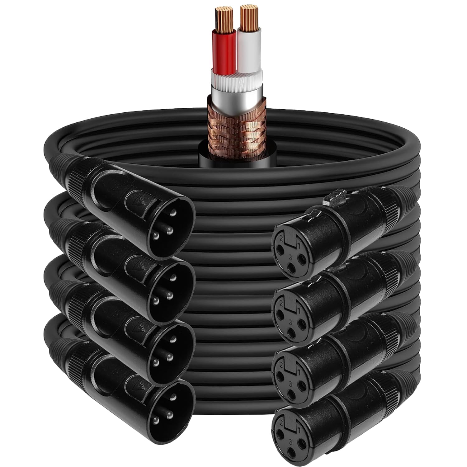 EMB 4-Pack Pro 16AWG 8mm 50 Feet 100% OFC XLR Balanced Shielded Mic Audio Cable