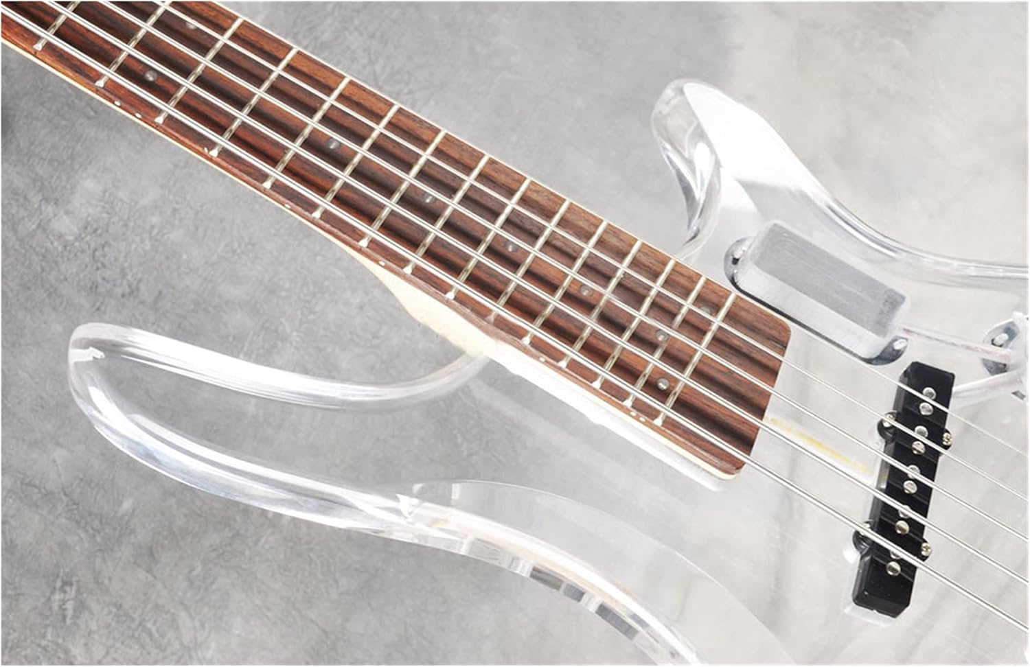 Unfinished Guitar Body Red Sandalwood Fingerboard with LED Lights, Real Shots, Suitable for 2016 New Straight-Through 5-String Acrylic Body Bass Guitar DIY Accessory