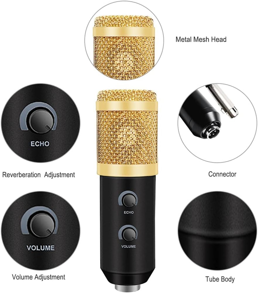 USB Bm 900 Microphone Condenser Microphone for Computer Recording Studio Recording Microphone with Stand (Color : Silver, Size : BM 900)