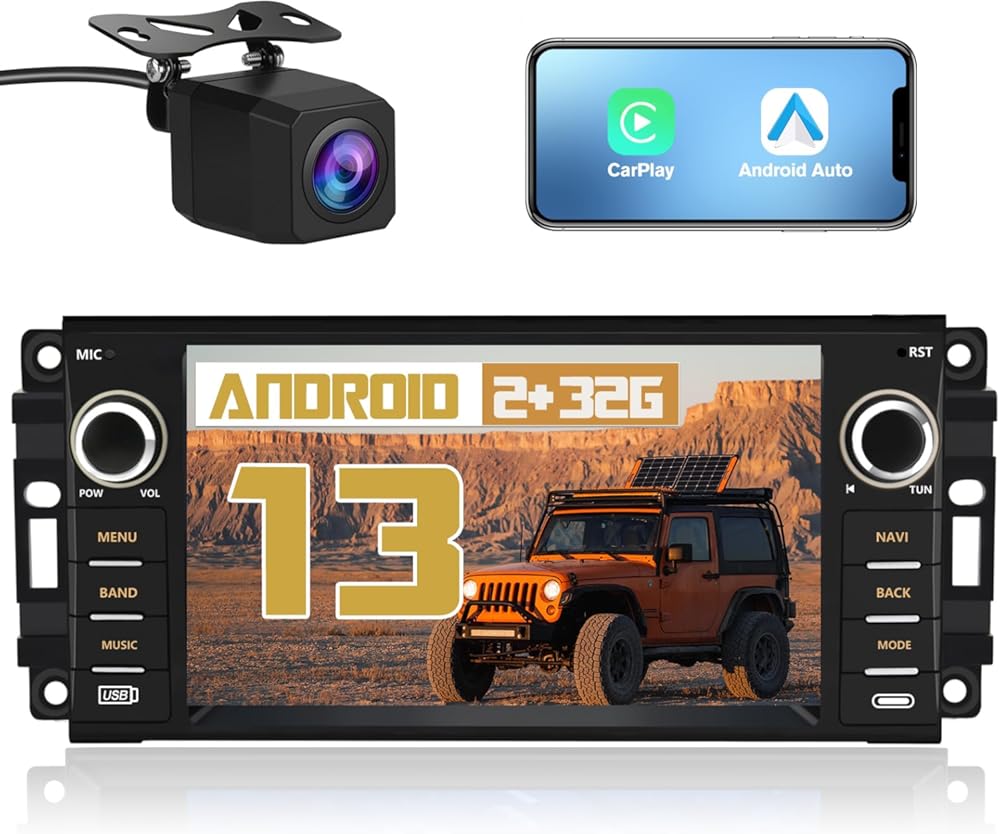 AWESAFE Android Car Stereo for Jeep Wrangler Radio 2007-2018 Chrysler Dodge Ram 1500 with Wireless Carplay, 7 Inch Touch Screen for Jeep Car Radio with WiFi GPS FM Radio + Backup Camera