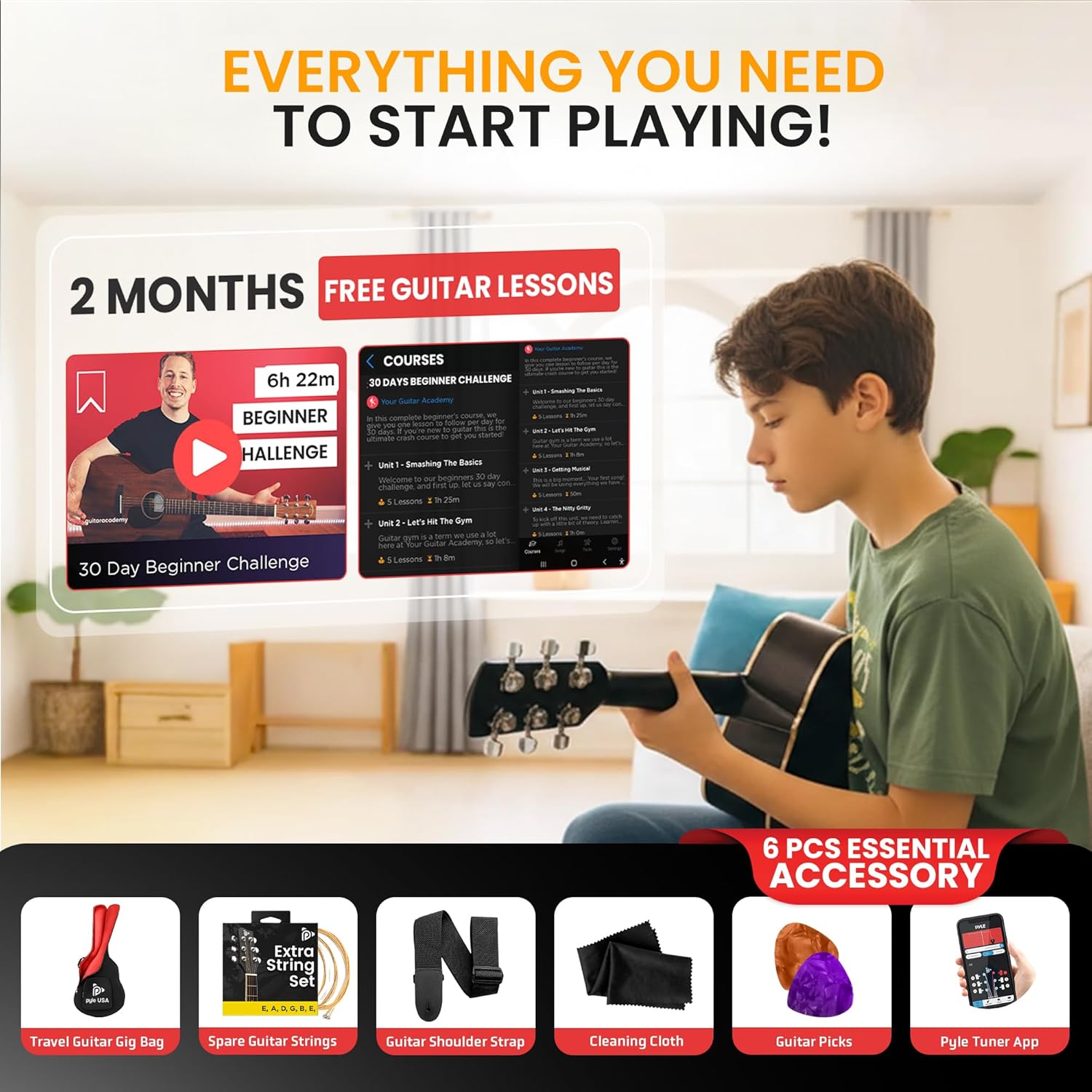 Pyle Steel String Acoustic Guitar Kit, 41