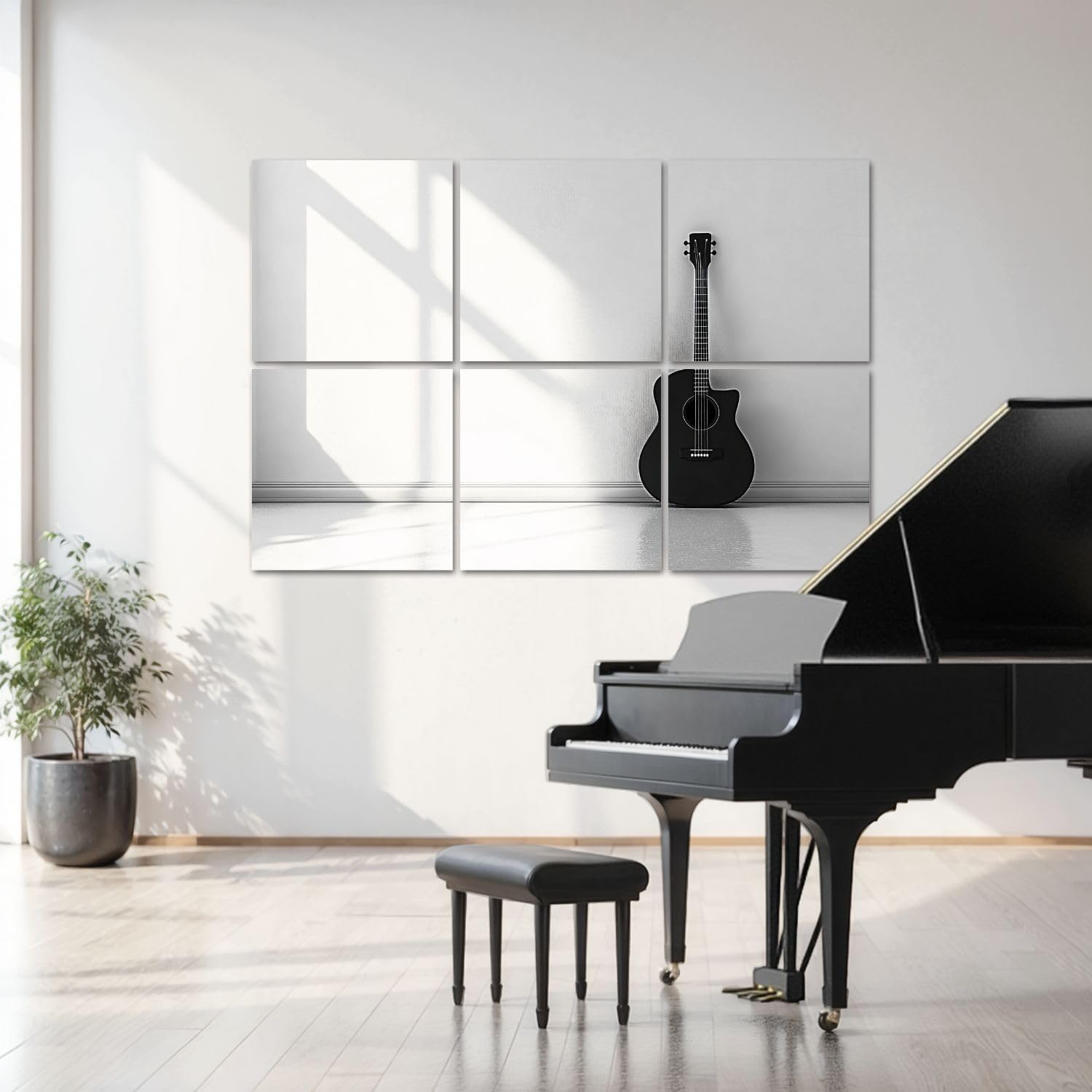 6 Pack Art Acoustic Panels Black acoustic guitar white room Sound Absorbing Panel 48