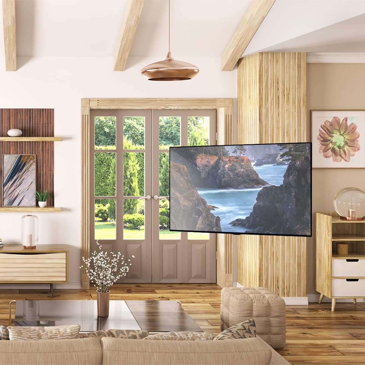 Kanto PDC650 Full Motion Corner TV Mount for 37-inch to 70-inch TVs | Supports up to 125 lbs | Swivel 40° | Tilt +15°/-3° | Black