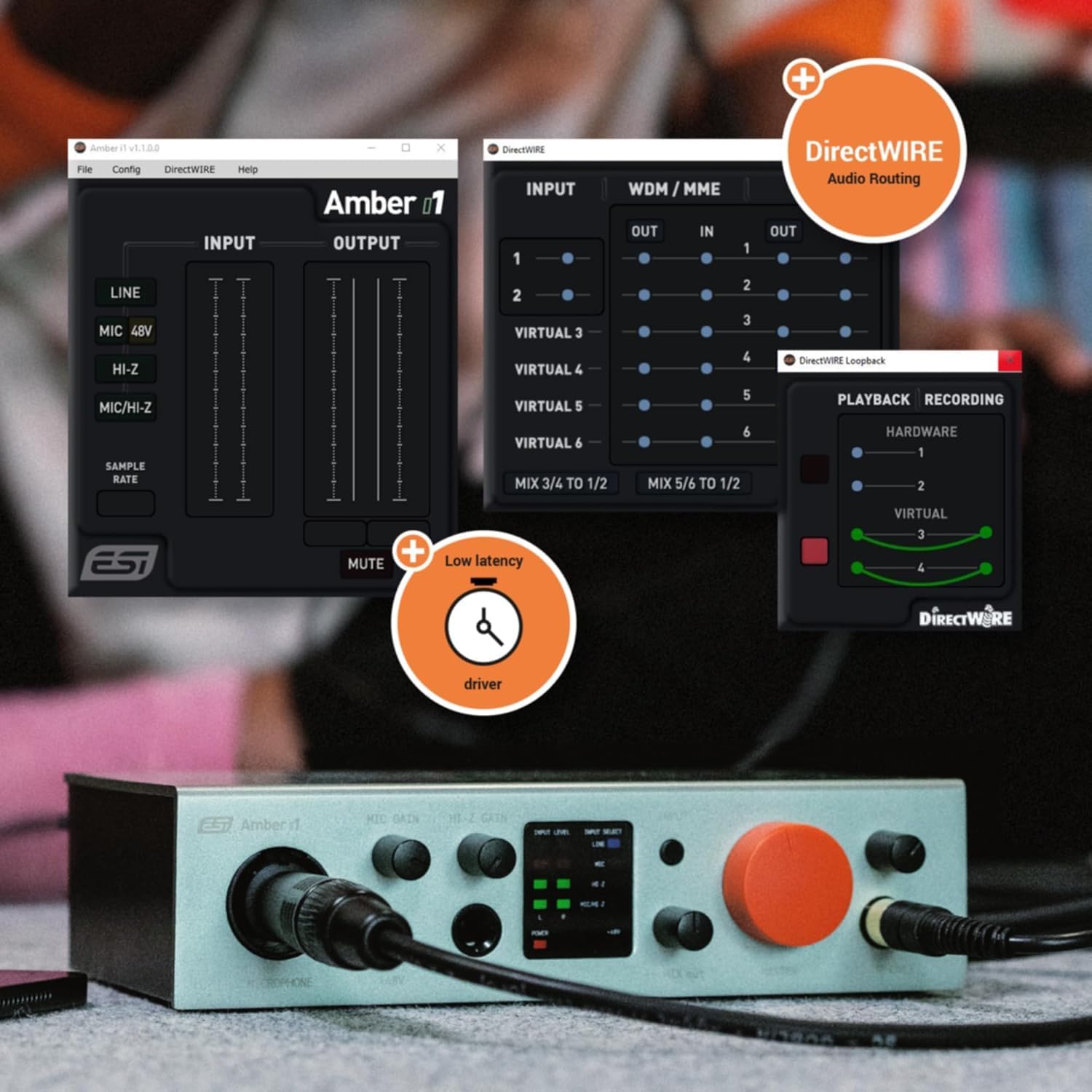 ESI Amber i1 USB Audio Interface with Audio Mixer for Guitarists, Vocalists & Producers - Studio-Quality Sound, 24-Bit/192kHz, RCA, 2-in/2-out with Separate Line Inputs, Professional Software Included
