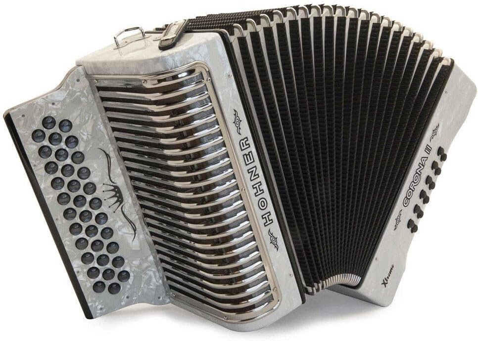 Hohner Corona II Xtreme Diatonic Accordion - Keys of G/C/F - Pearl White