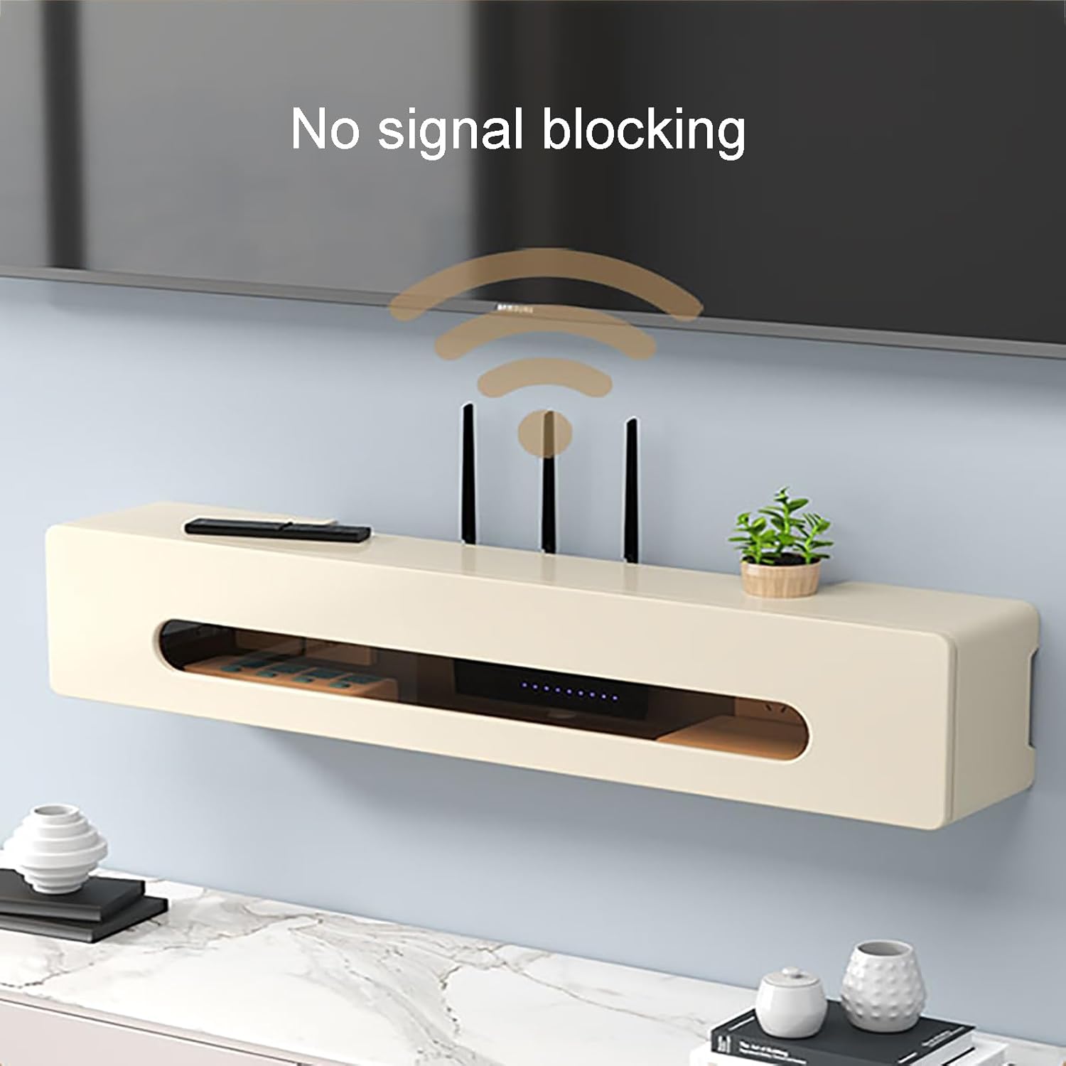 Desktop Storage Cabinet, Network TV Set Top Box Rack, Wall Mount WiFi Router Box to Hide Router and Modem, for Living Room Office(White)