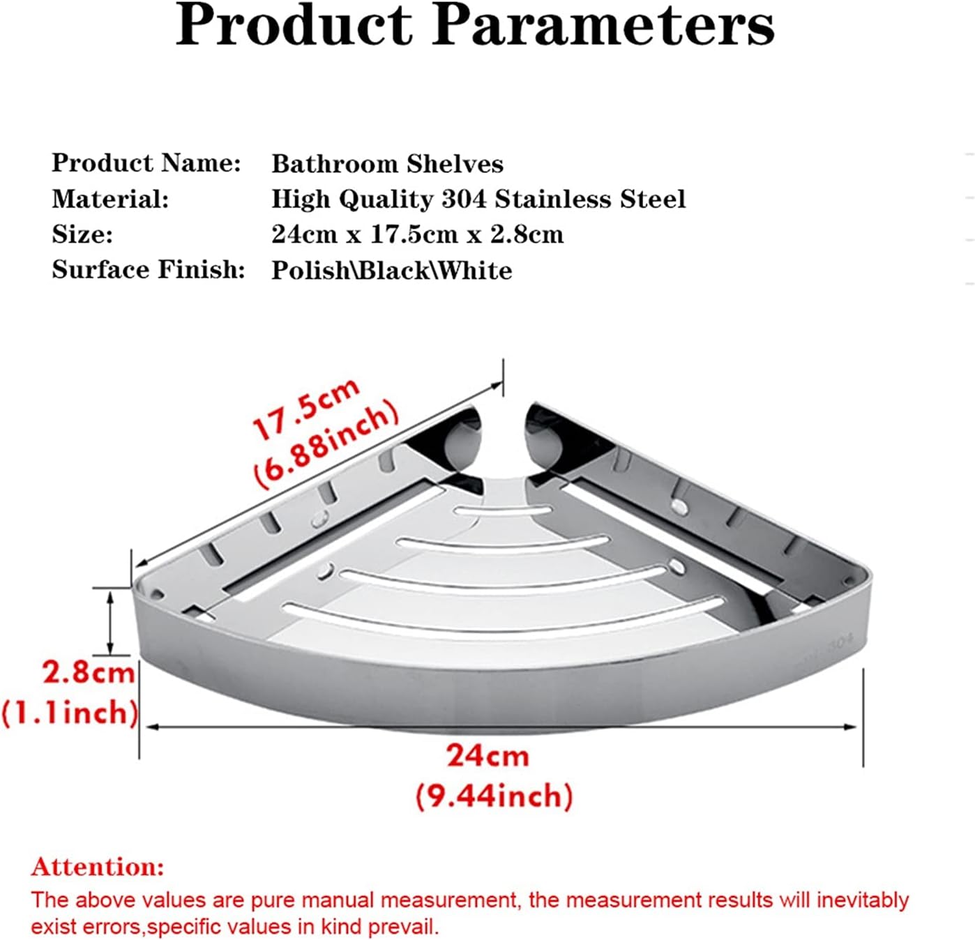 Bathroom Shelves, Bathroom Shower Corner Shelf SUS 304 Stainless Steel Shower Caddy Wall Mount Triangular Bathroom Floating Shelves With Hooks (Color : Polish 3 Layer)