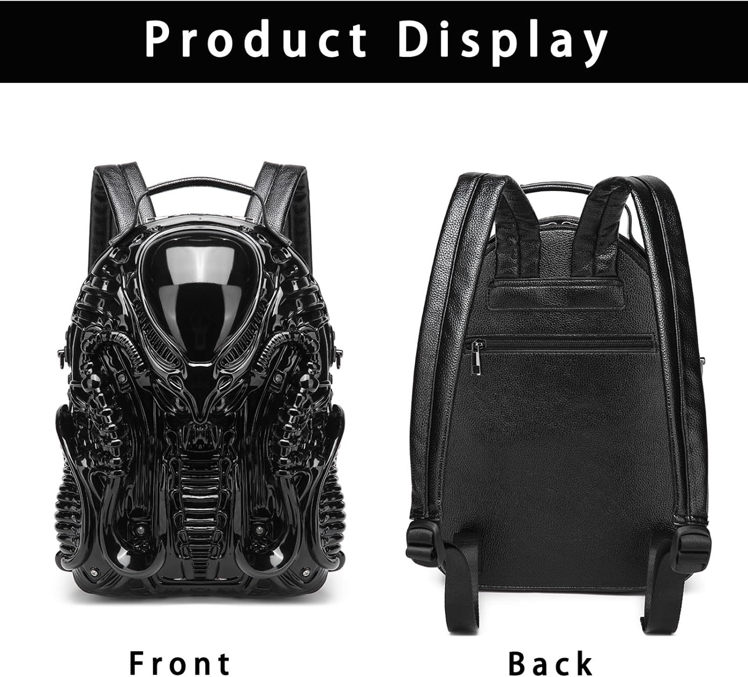 3D Xenomorph Shaped Backpack, Cool Alien Backpack Water-Resistant Casual Daypack for Travel College Gym, Black
