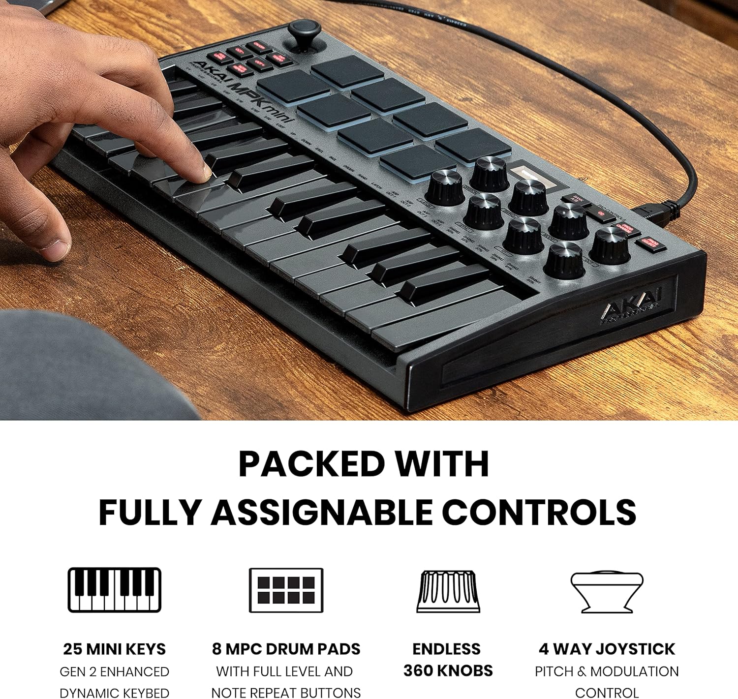 Akai Professional MPC Studio MIDI Controller Beat Maker & Professional MPK Mini MK3-25 Key USB MIDI Keyboard Controller With 8 Backlit Drum Pads, (Grey)