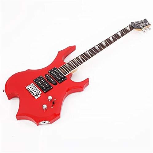 Electric Guitar Buring Flame Design HSH Pickup for Beginner Right Hand with 20W AMP, Cable, Strap, Bag, Tremolo Arm and Accessories (Red)