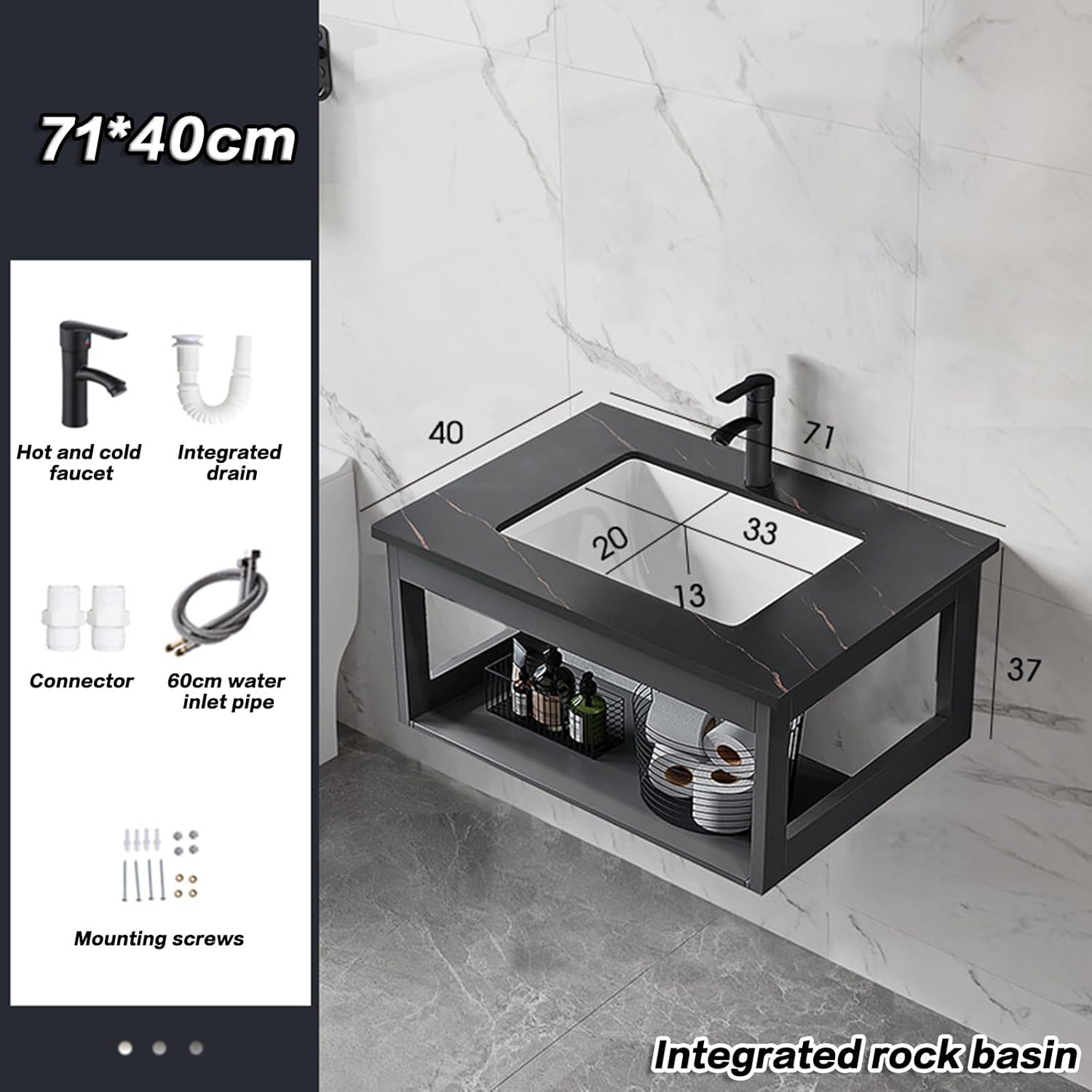 Bathroom Sink Wall Mount Vessel Sink,Corner Sink,Corner Bathroom Vanity Cabinet and Sink | Ideal for Home, Restaurant, Office Building | Compact Design,71 * 40cm