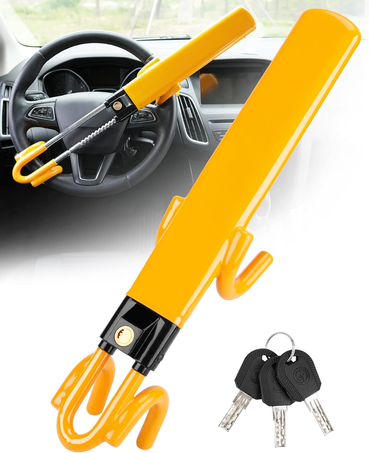 Tevlaphee Steering Wheel Lock - Heavy Duty Antitheft Device and Car Security Lock