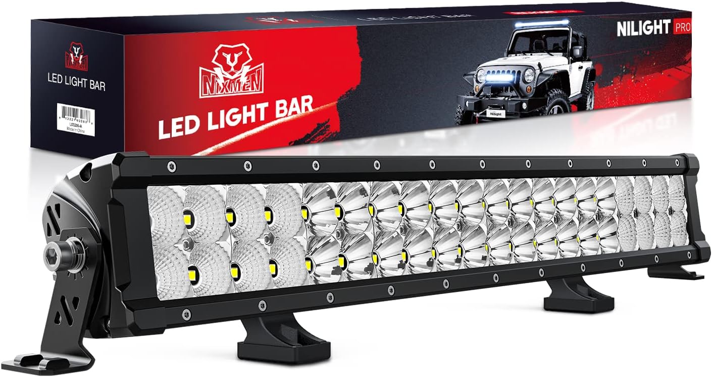 Nilight LED Light Bar 21.6 Inch 200W Flood Spot Combo Beam 24000LM IP68 Offroad LED Driving Lighting for Pickup Truck SUV ATV UTV Boat Jeep