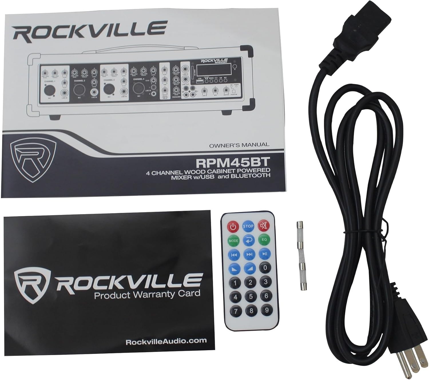 Rockville RPM45BT 1800W Powered 4 Channel Mixer/Amplifier, Bluetooth Streaming, USB Input, EQ, Reverb & Delay Effects, Phantom Power, for Live Sound and Small Events