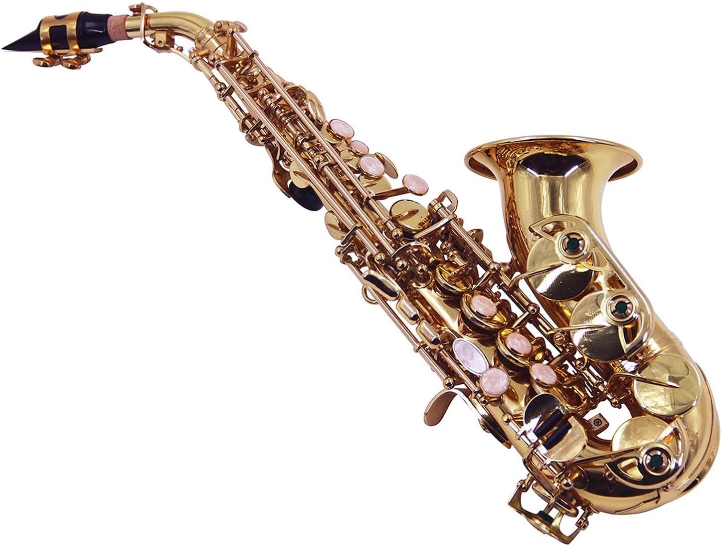 Saxophone Set Saxophones Student Bb Soprano Saxophone Brass Lacquered Gold Woodwind Instrument with Carrying Case Reed Cleaning Brush Cloth Gloves Straps