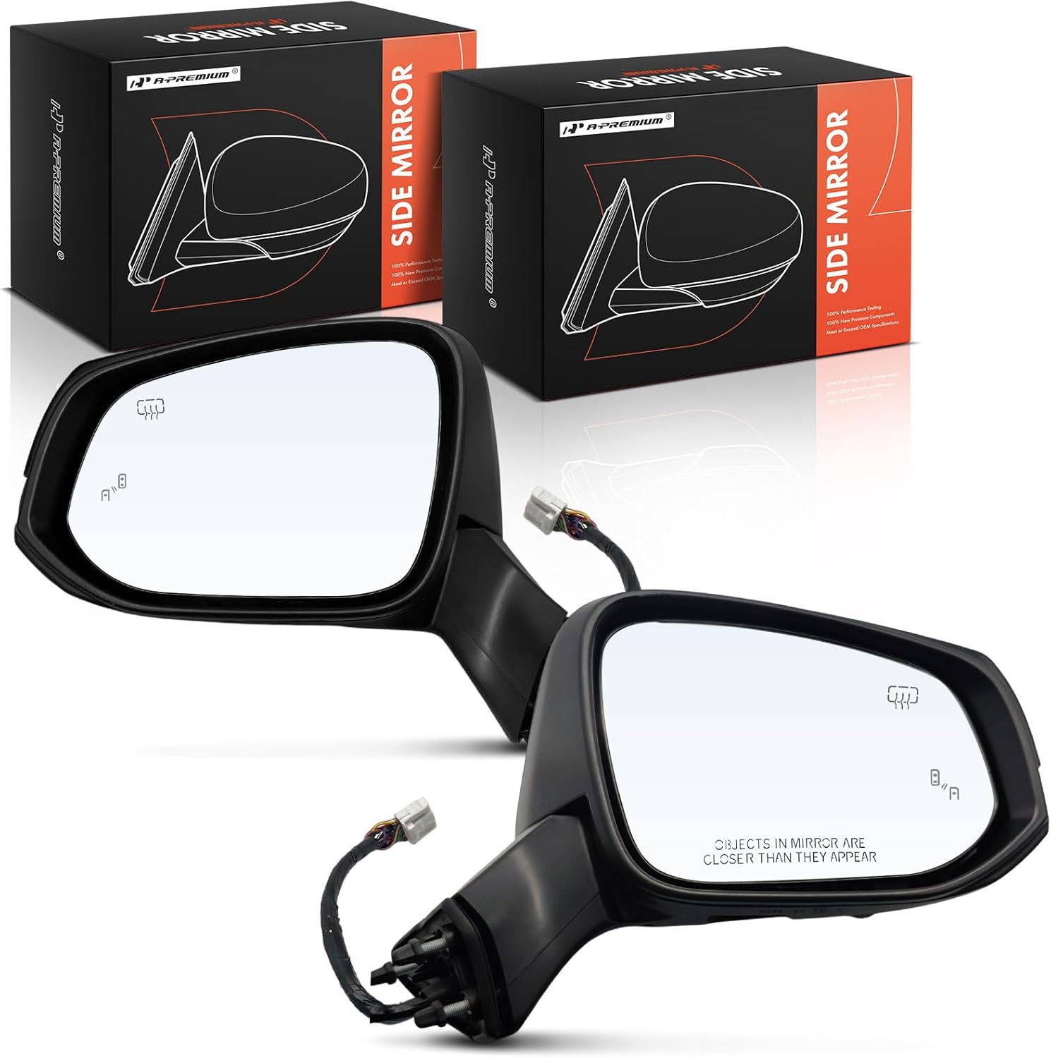 A-Premium Pair (2) Driver and Passenger Side Power Door Mirror - Compatible with Toyota Sienna 2021-2024 - Heated Power Folding Black Outside Rear View Mirror with Turn Signal Blind Spot Detection