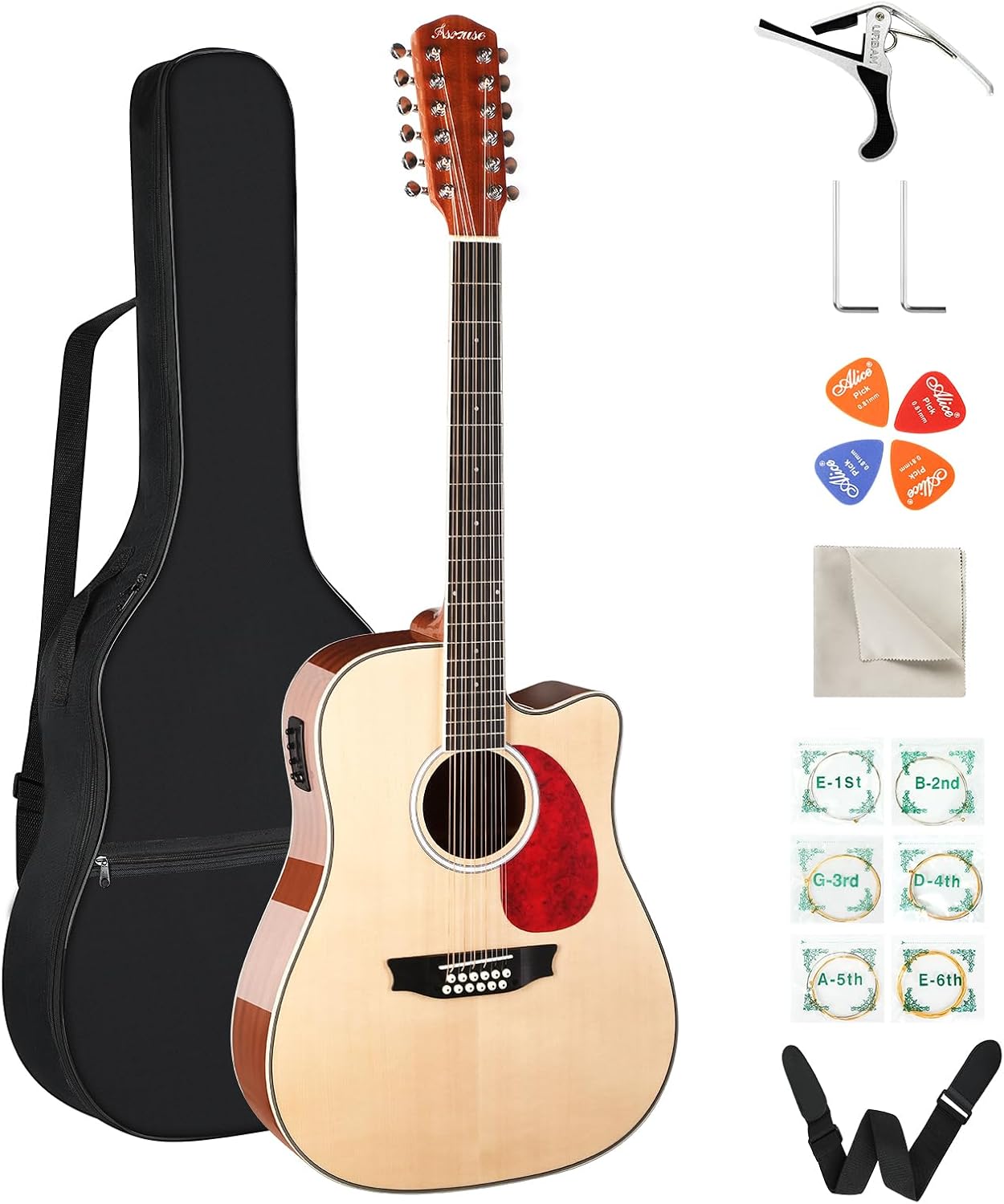 Asmuse 12 String Guitar,42” Acoustic Electric Guitar,Full Size 12 String Acoustic Guitar Bundle with 4-Band EQ, Gig Bag, Picks, Shoulder Strap