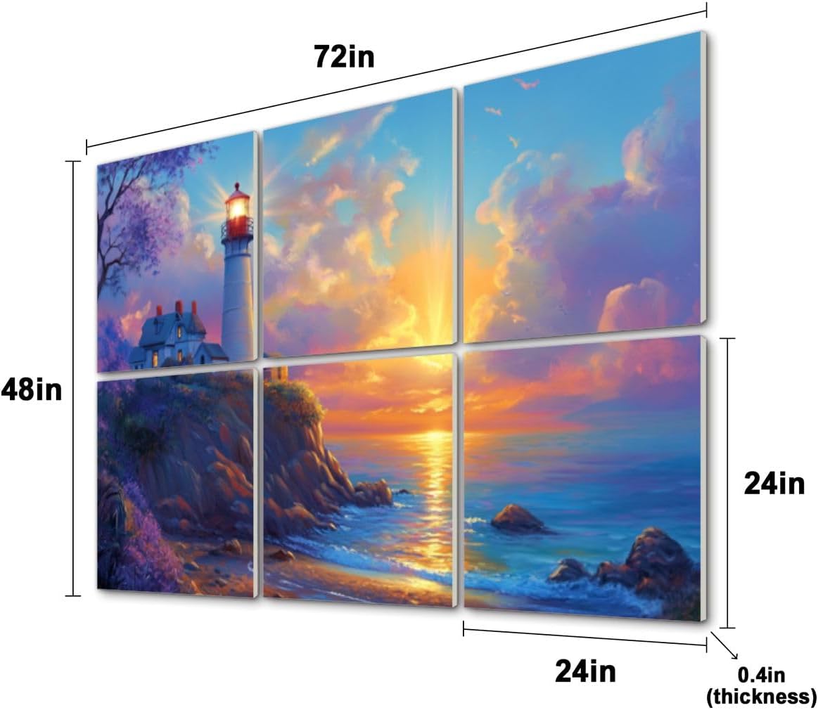 6 Pack Art Acoustic Panels Lighthouse Sunset Impressionist Style Soundproof Wall Panels, 48