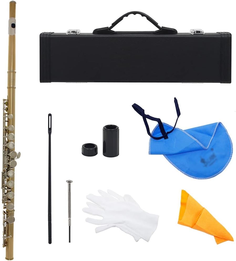 Gold-plated Silver Keys 16 Holes Flute Woodwind Instrument Closed Hole E Key Concert Flute with Box Music Accessories