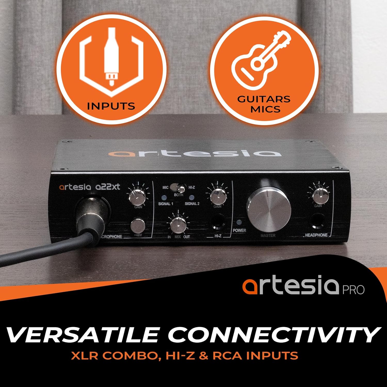 Artesia A22xt USB Audio Interface With 24Bit/96khz High-Resolution Recording, 48V Phantom Power, XLR Input, Professional Audio Interface for Music Production, Streaming, Podcasting