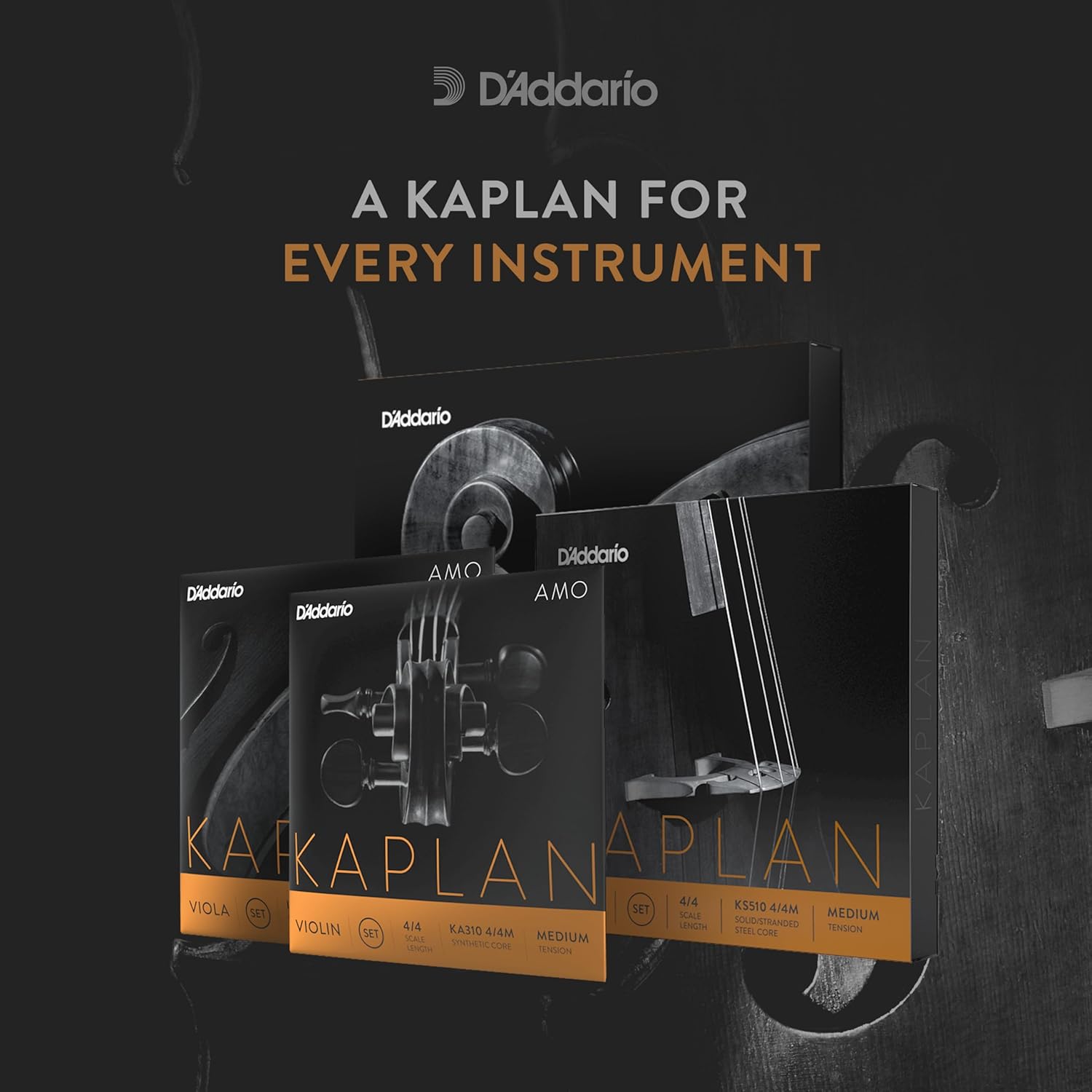 D'Addario Kaplan Bass Strings - Full Set - K610 3/4M - For Upright Bass, Double Bass - 3/4 Scale, Medium Tension