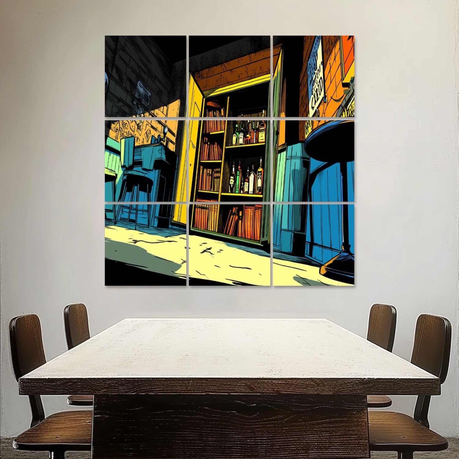 Art Acoustic Panels Self Adhesive Dynamic Comic Style Hidden Bookshelf Door Art Bar 9 Packs Decorative Soundproof Wall Panels Large Sound Absorbing Panels for Home Office 60