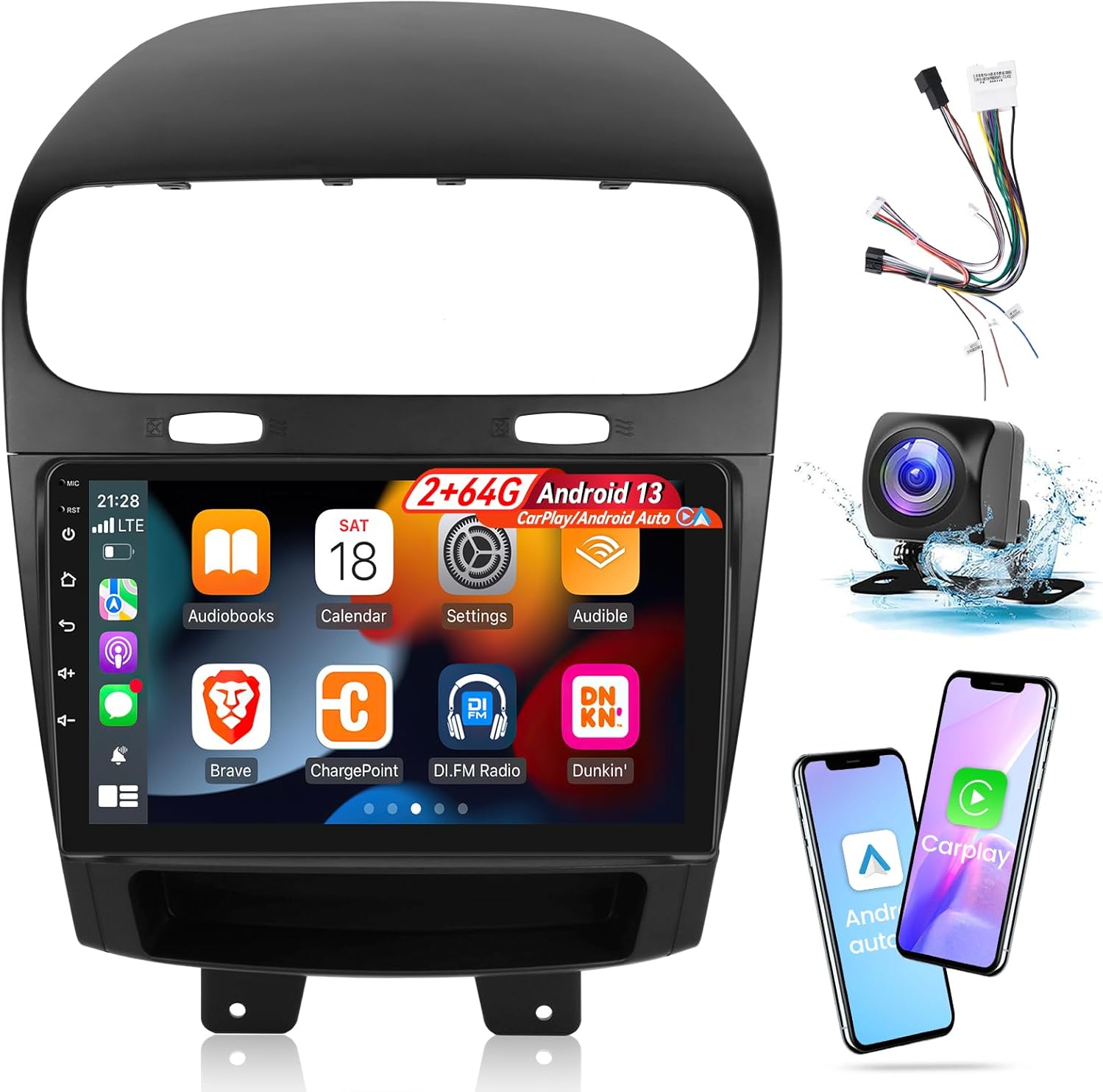 [2G+64G] Car Radio for Dodge Journey 2011-2019 and for Fiat Freemont 2012-2014, 9 inch Touch Screen Android Stereo, HiFi Audio/Carplay/Android Auto/SWC/Bluetooth/WiFi