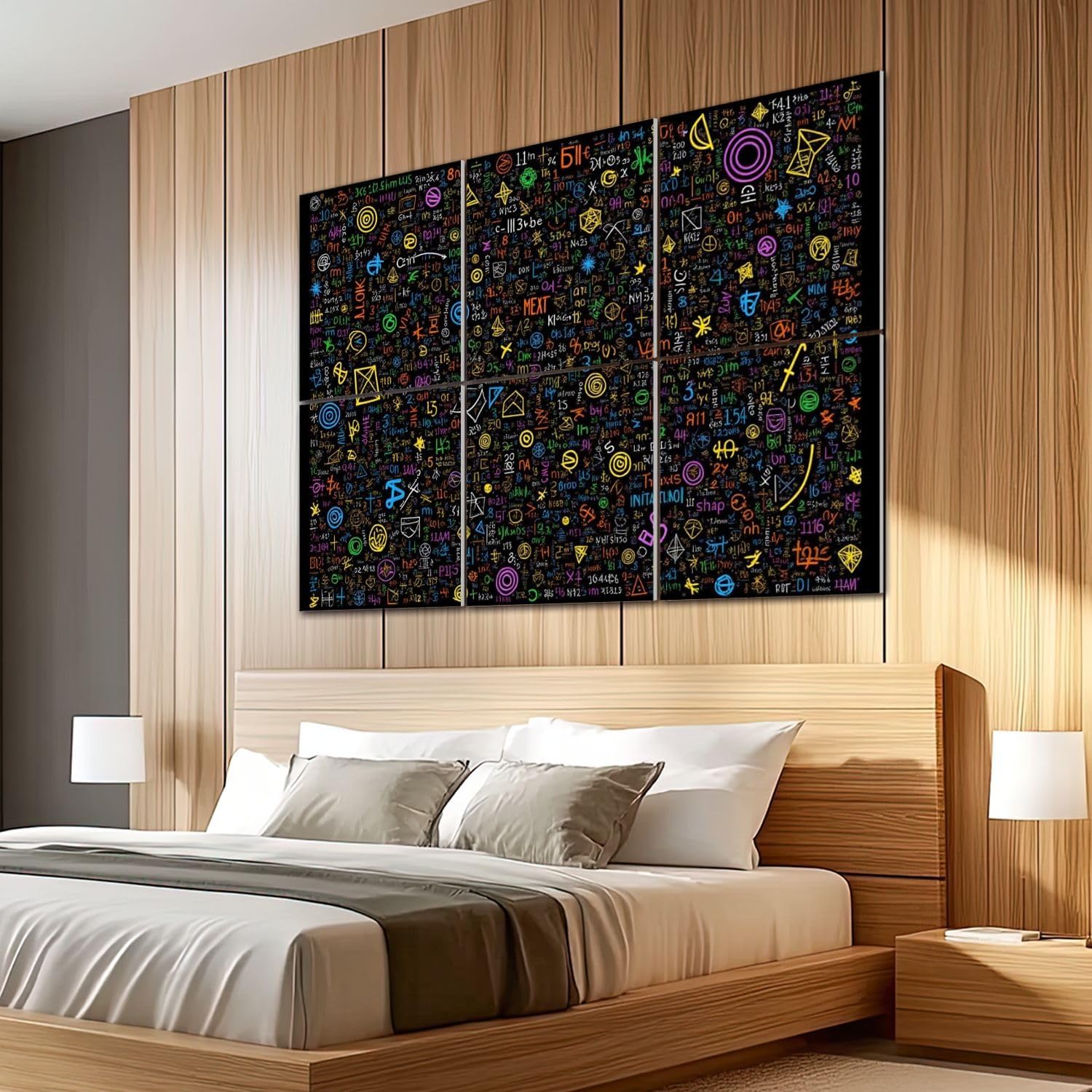 6 Pack Art Acoustic Panels Sound Absorbing Blackboard Math Symbols Numbers Geometric Shapes Letters Colorful Decorative Soundproof Wall Panels Self Adhesive for Recording Studios Office 72