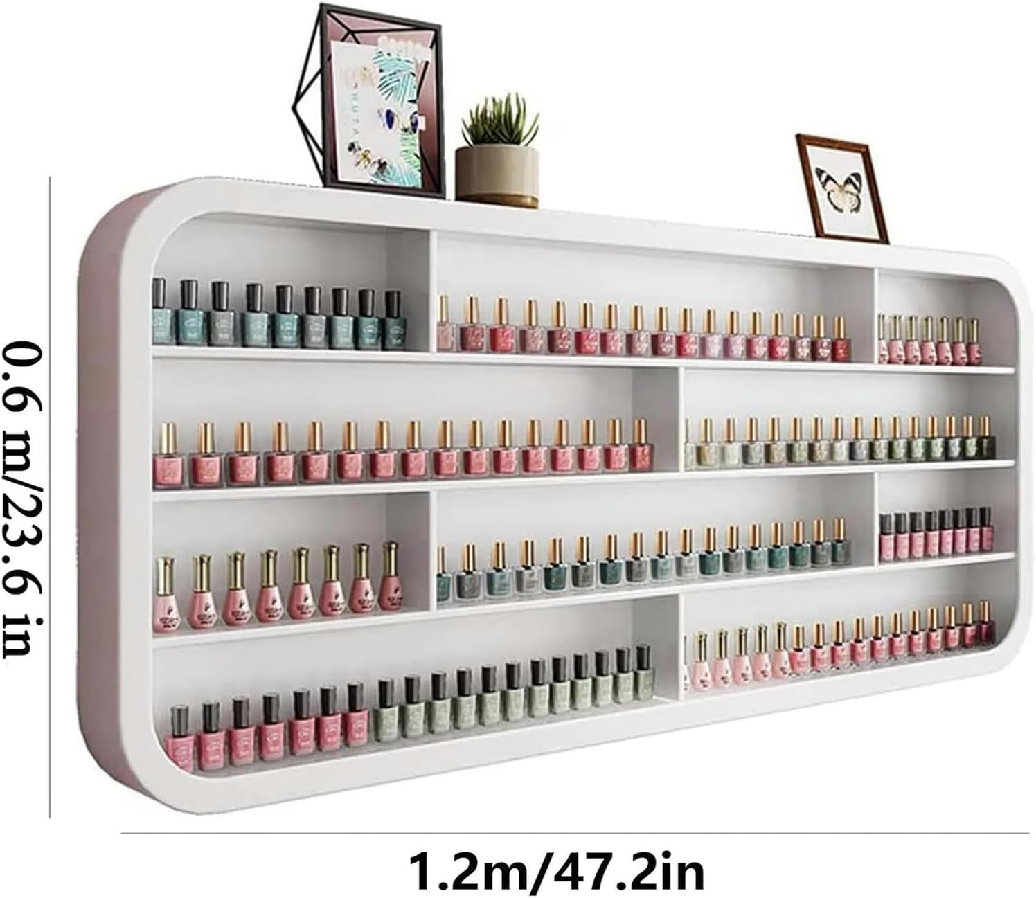4-Tier Modern Nail Polish Display Rack, Wooden Wall Cosmetic Organizer Shelf, Minimalist Luxury Wall-Mounted Storage for Salon Home Vanity,1.2m/47.2in