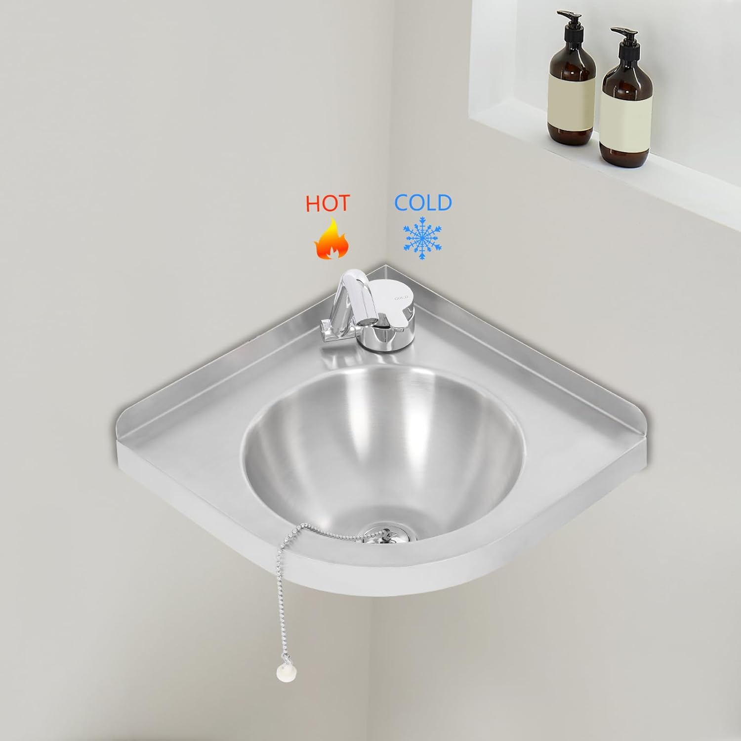 Triangular Stainless Steel Sink,Bathroom Sink Wall Mount Corner Small Sink,Corner Sink Mini Vanity Space Kitchen Sink Basin for Kitchen Bathroom Lavatory, Single Bowl Sink (with Faucet GR-S088)